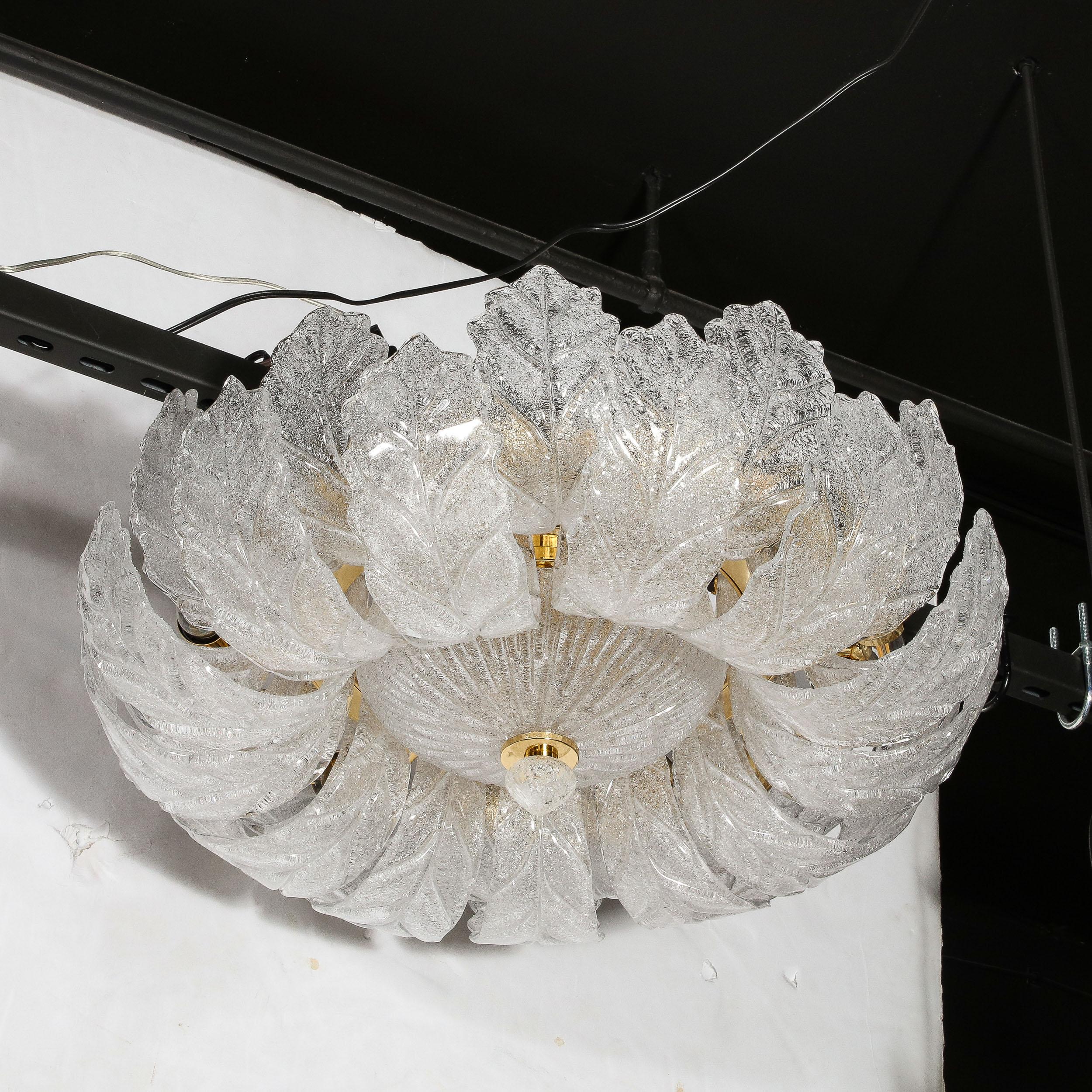 Modernist Hand-Blown Murano Translucent Glass Foglia Leaf Flushmount Chandelier For Sale 13