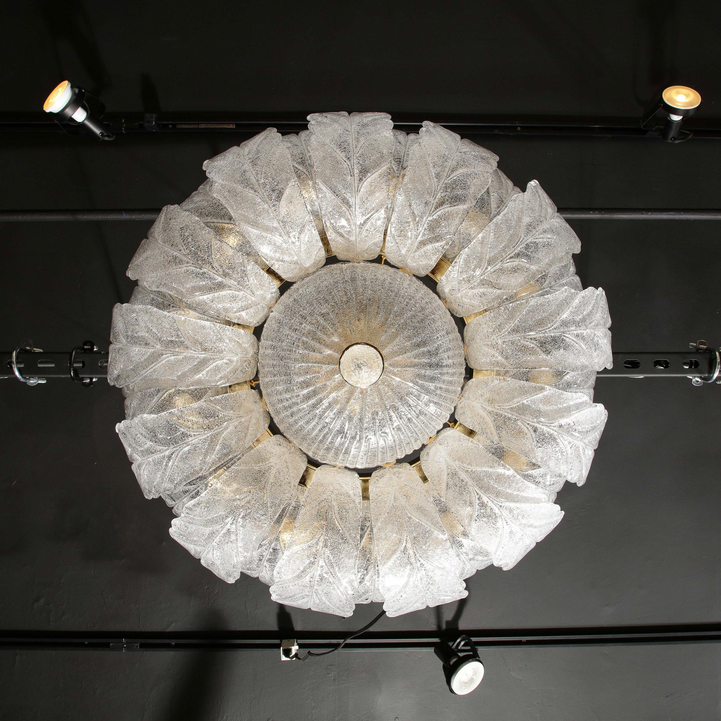 Modernist Hand-Blown Murano Translucent Glass Foglia Leaf Flushmount Chandelier For Sale 14