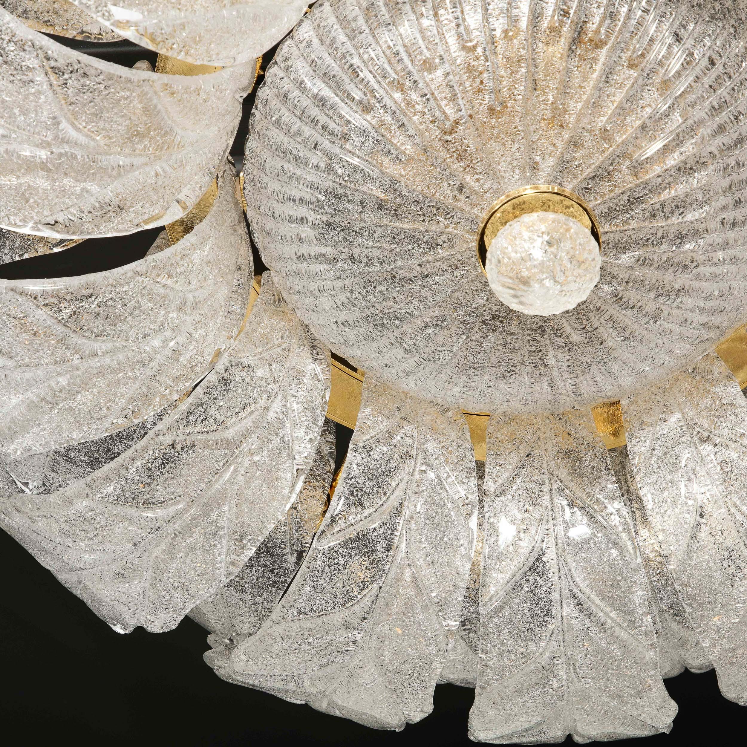 Modernist Hand-Blown Murano Translucent Glass Foglia Leaf Flushmount Chandelier In New Condition For Sale In New York, NY