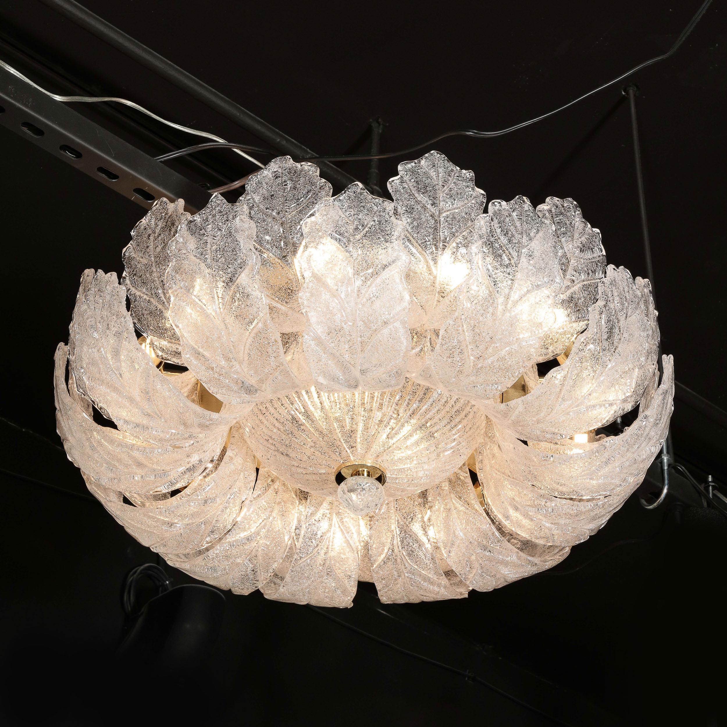 Modernist Hand-Blown Murano Translucent Glass Foglia Leaf Flushmount Chandelier For Sale 2