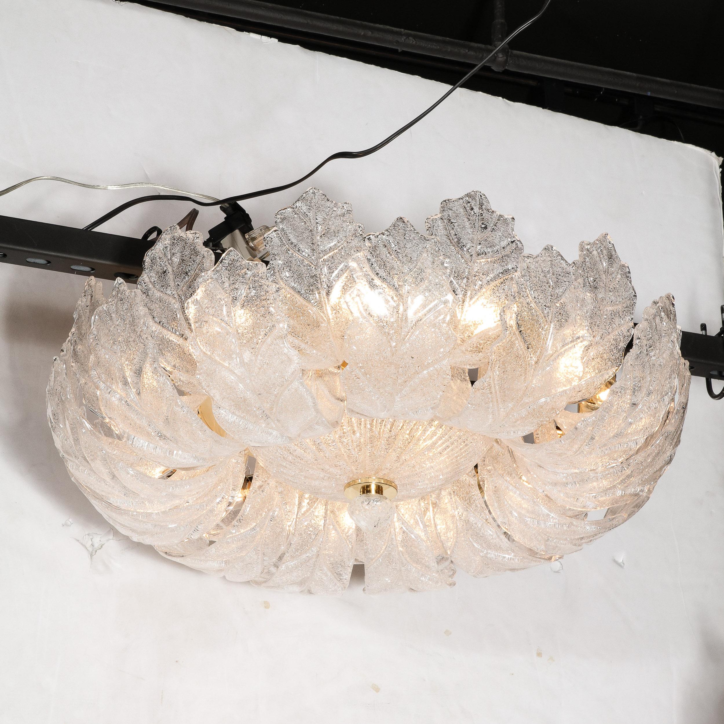 Modernist Hand-Blown Murano Translucent Glass Foglia Leaf Flushmount Chandelier For Sale 3
