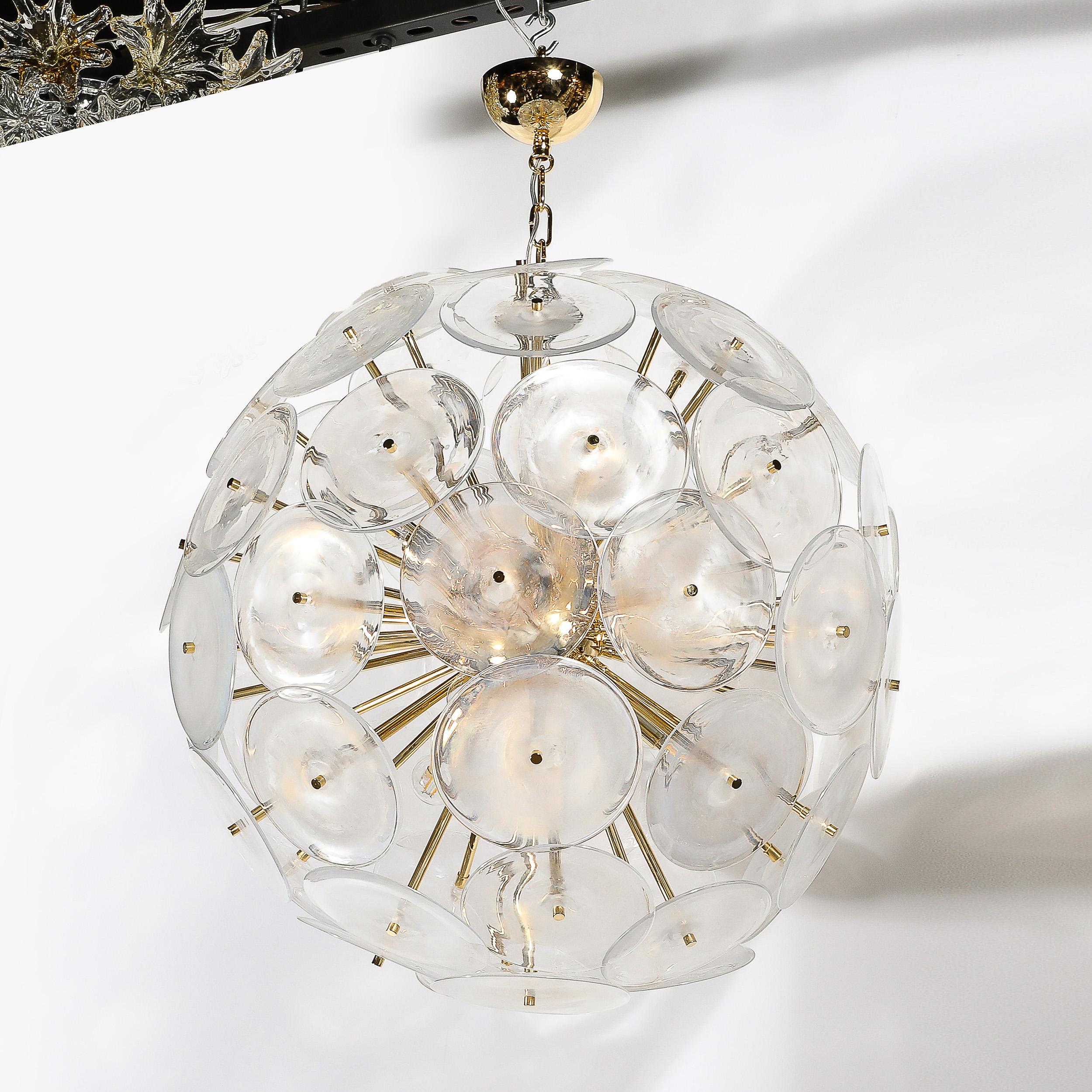 Lustre moderniste en verre de Murano opalescent soufflé à la main avec raccords en laiton en vente 7