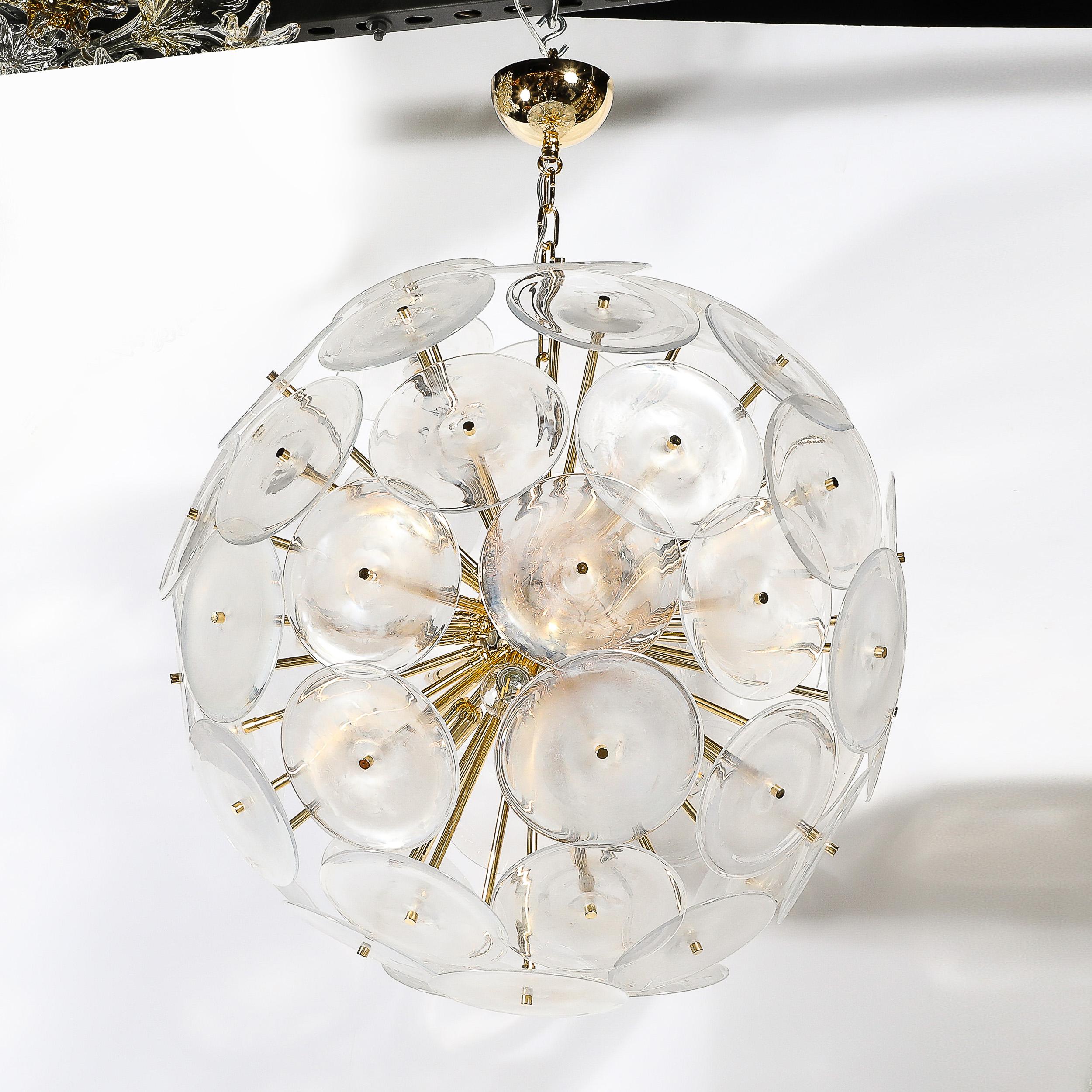 Lustre moderniste en verre de Murano opalescent soufflé à la main avec raccords en laiton en vente 8
