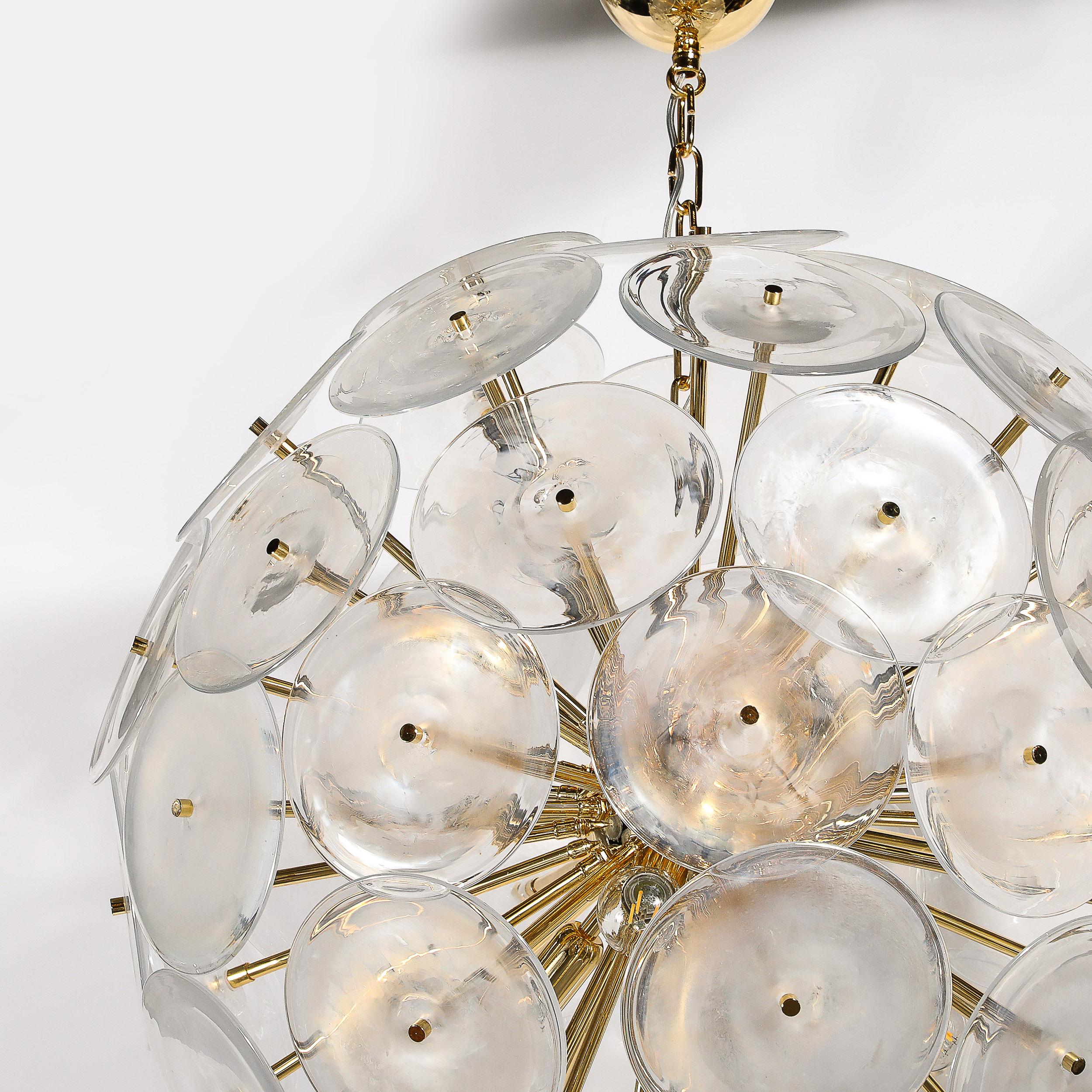 Lustre moderniste en verre de Murano opalescent soufflé à la main avec raccords en laiton en vente 10