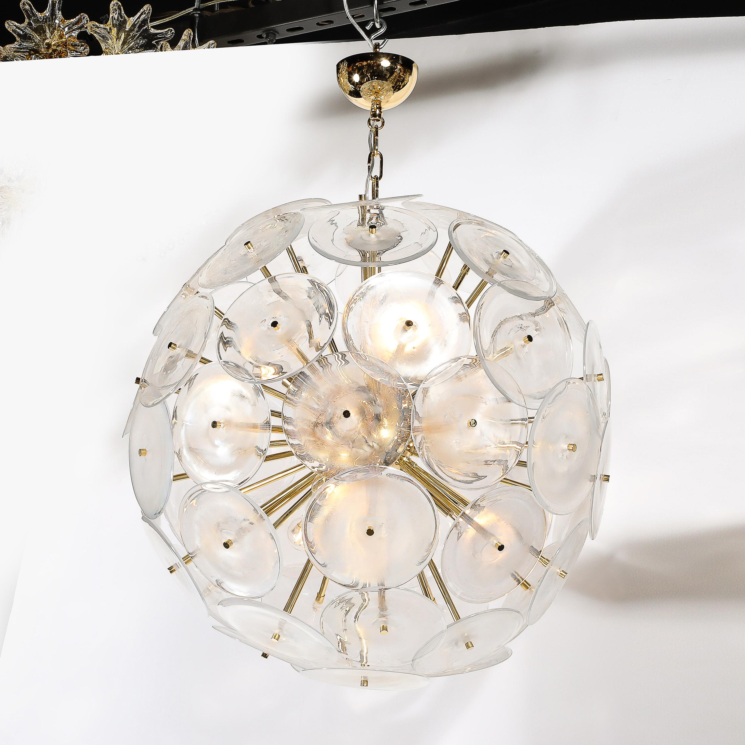 Lustre moderniste en verre de Murano opalescent soufflé à la main avec raccords en laiton en vente 11
