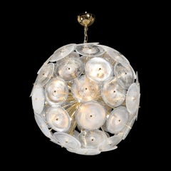 Modernist Hand-Blown Opalescent Murano Glass Disk Chandelier w/ Brass Fittings