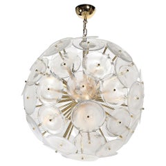 Modernist Hand-Blown Opalescent Murano Glass Disk Chandelier w/ Brass Fittings