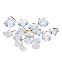 Modernist Hand-Blown Opalescent Murano Glass "Reverse Bloom" Brass Flush-Mount