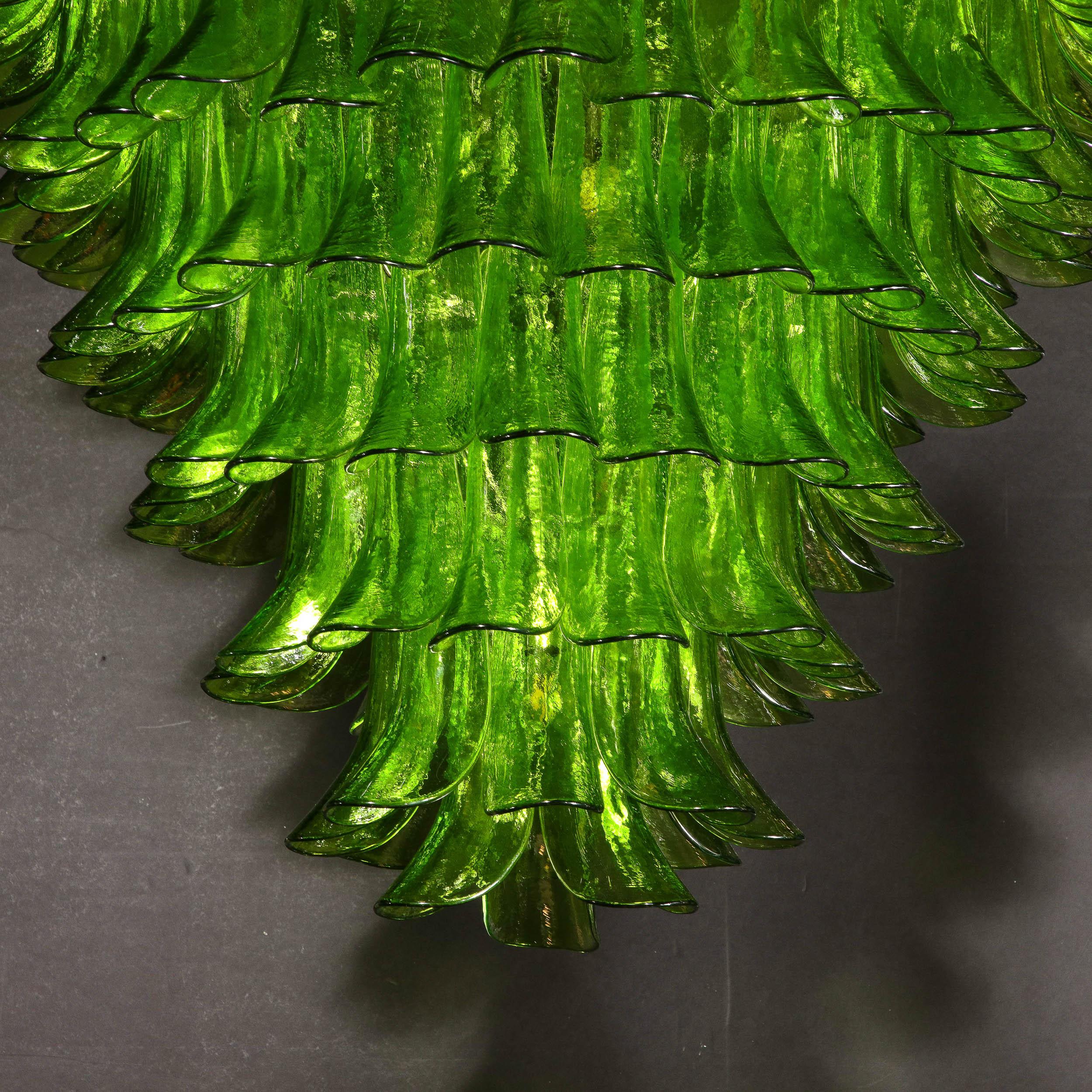 Modernist Hand-Blown Peridot Murano Glass Feather Chandelier w/ Chrome Fittings For Sale 10