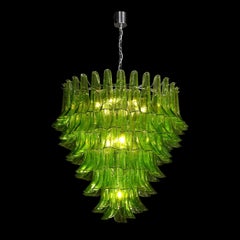 Modernist Hand-Blown Peridot Murano Glass Feather Chandelier w/ Chrome Fittings