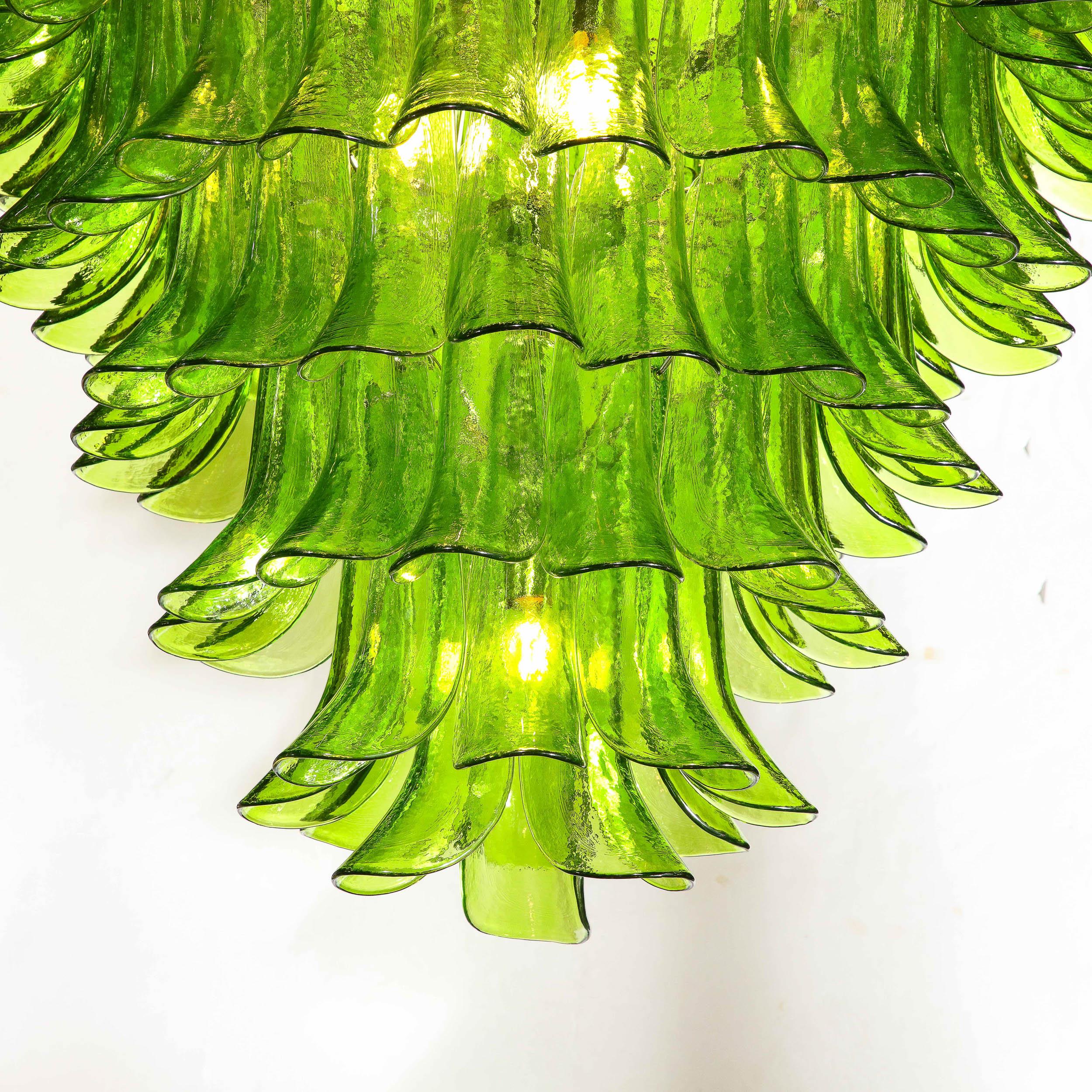 Modernist Hand-Blown Peridot Murano Glass Feather Chandelier w/ Chrome Fittings For Sale 3