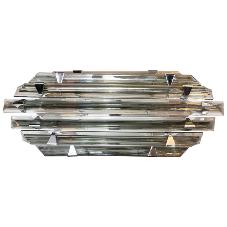 Modernist Hand Blown Skyscraper Style Chrome and Smoked Murano Glass