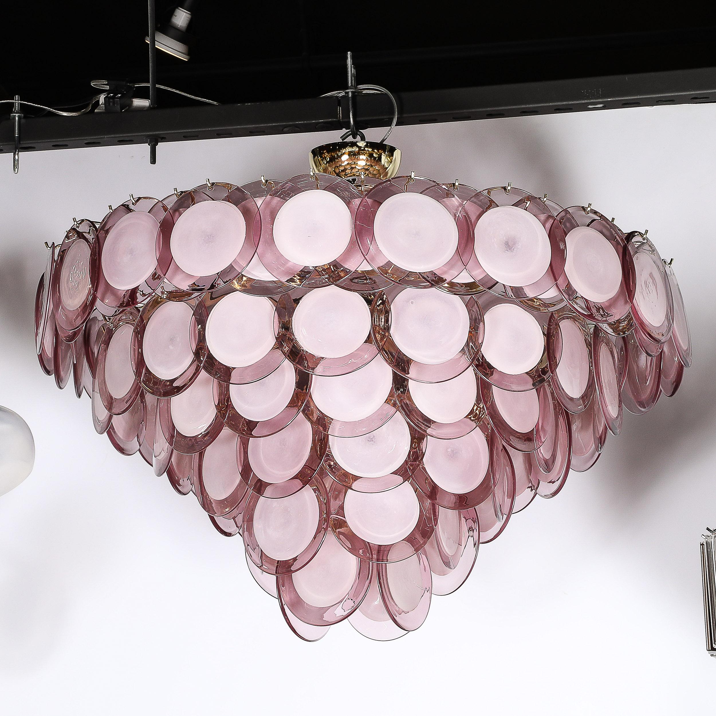 Lustre moderne à disque à 6 branches en laiton et Murano soufflé à la main en améthyste fumée en vente 4