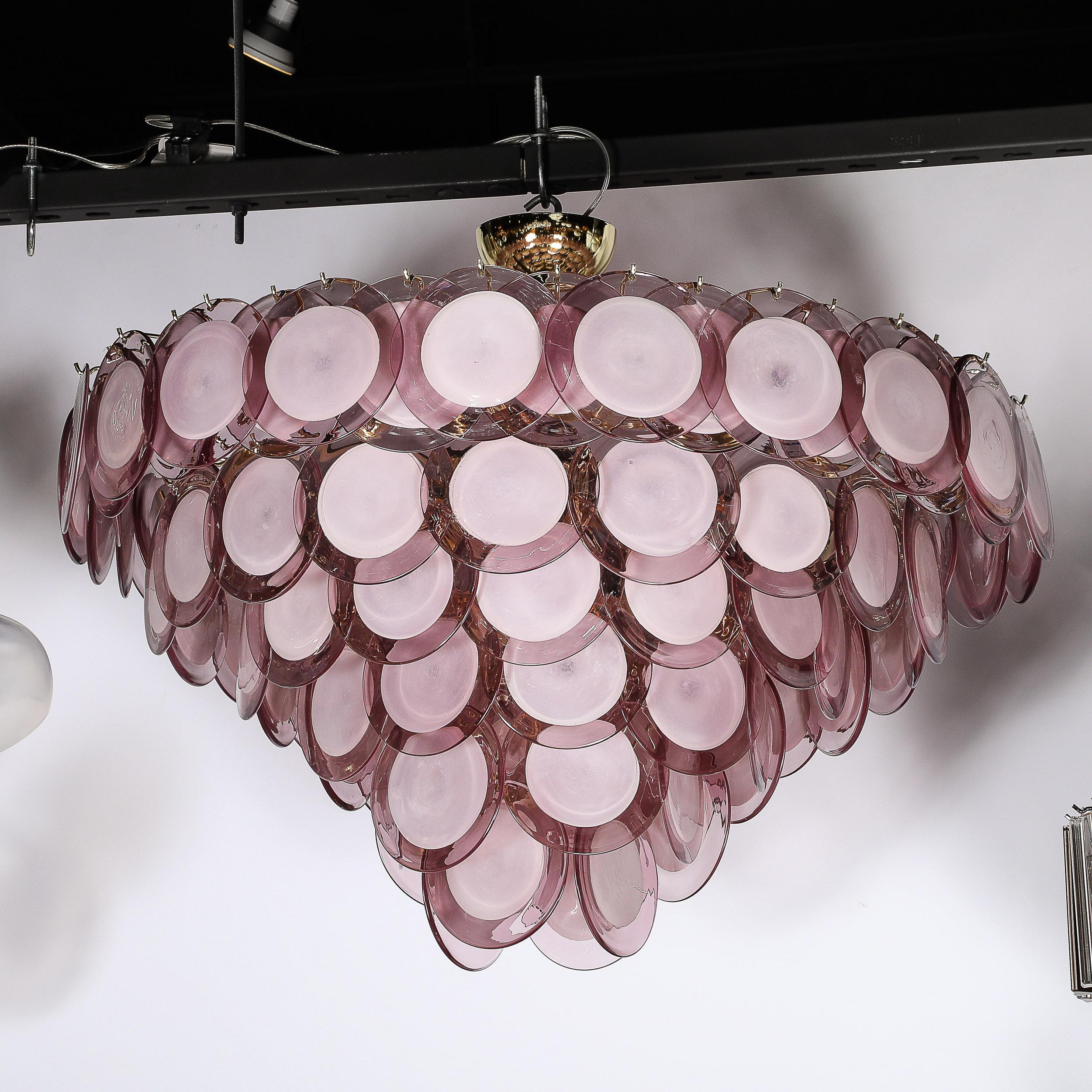Lustre moderne à disque à 6 branches en laiton et Murano soufflé à la main en améthyste fumée en vente 5