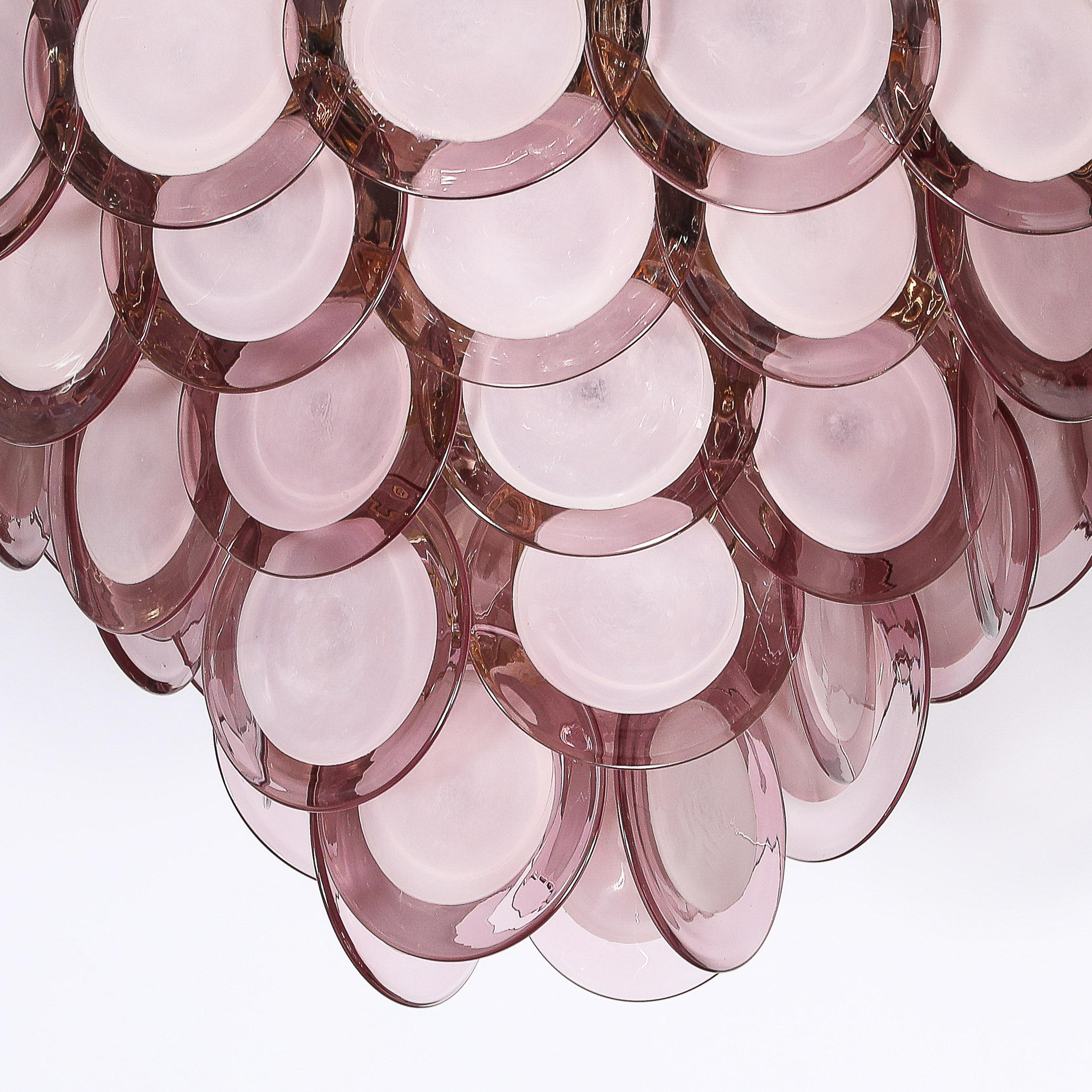 Lustre moderne à disque à 6 branches en laiton et Murano soufflé à la main en améthyste fumée en vente 6