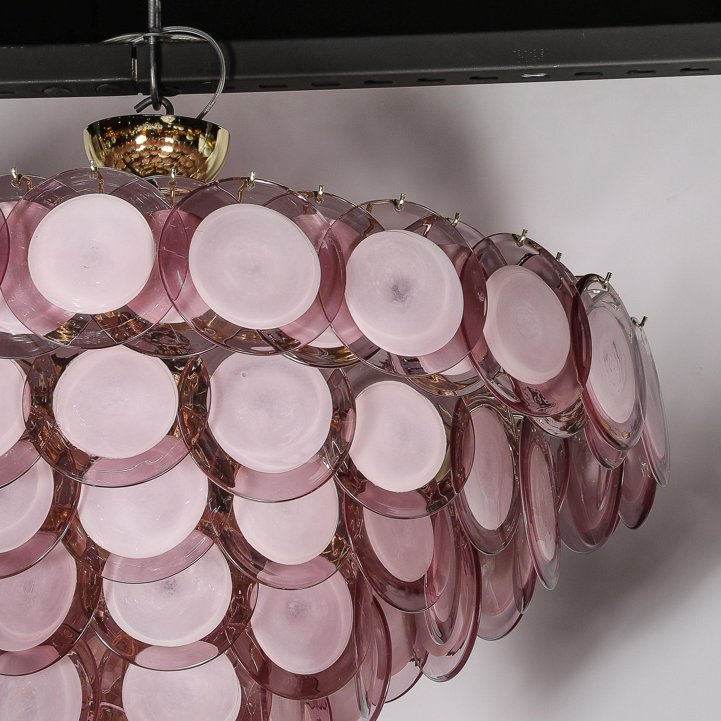 Lustre moderne à disque à 6 branches en laiton et Murano soufflé à la main en améthyste fumée en vente 7