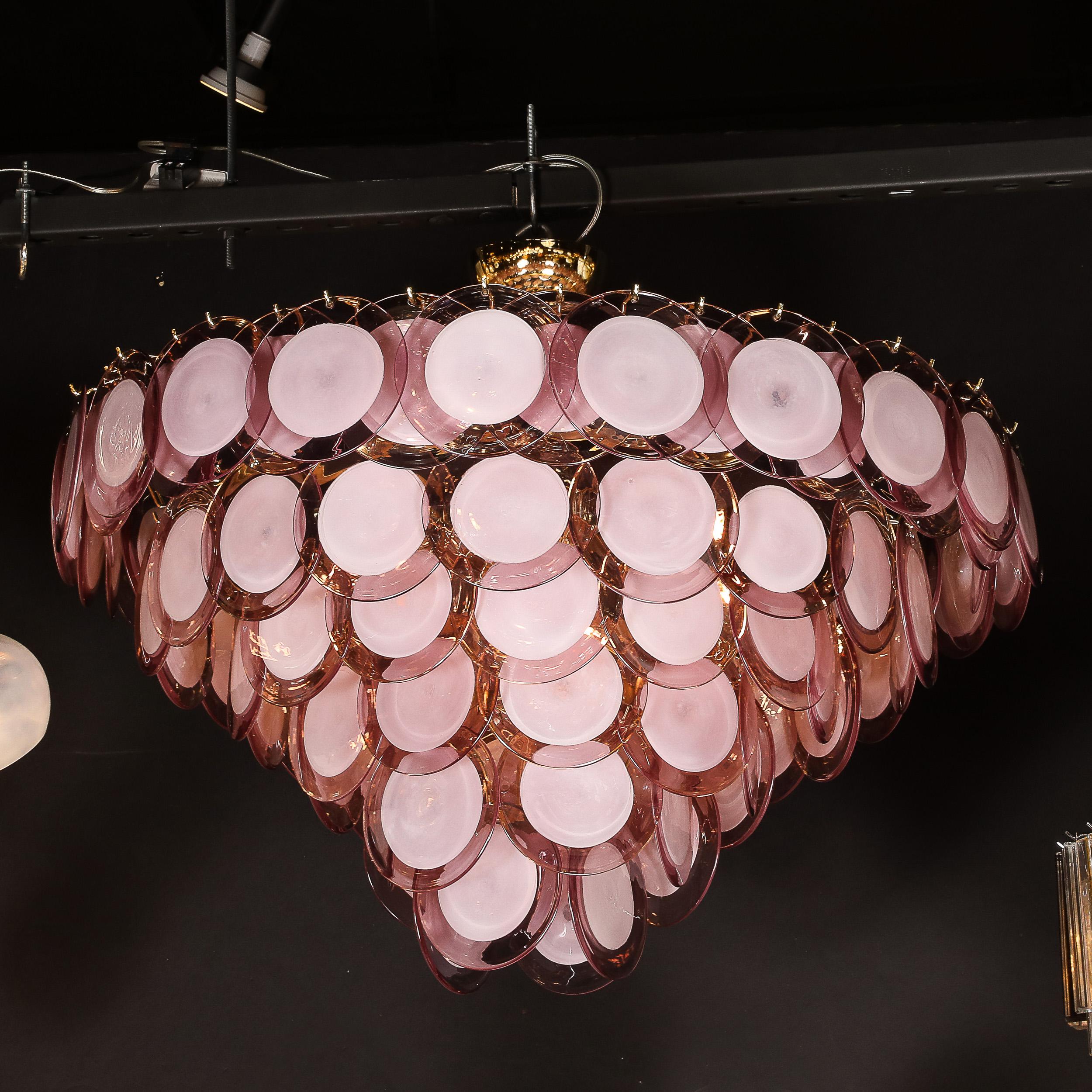 Lustre moderne à disque à 6 branches en laiton et Murano soufflé à la main en améthyste fumée en vente 9