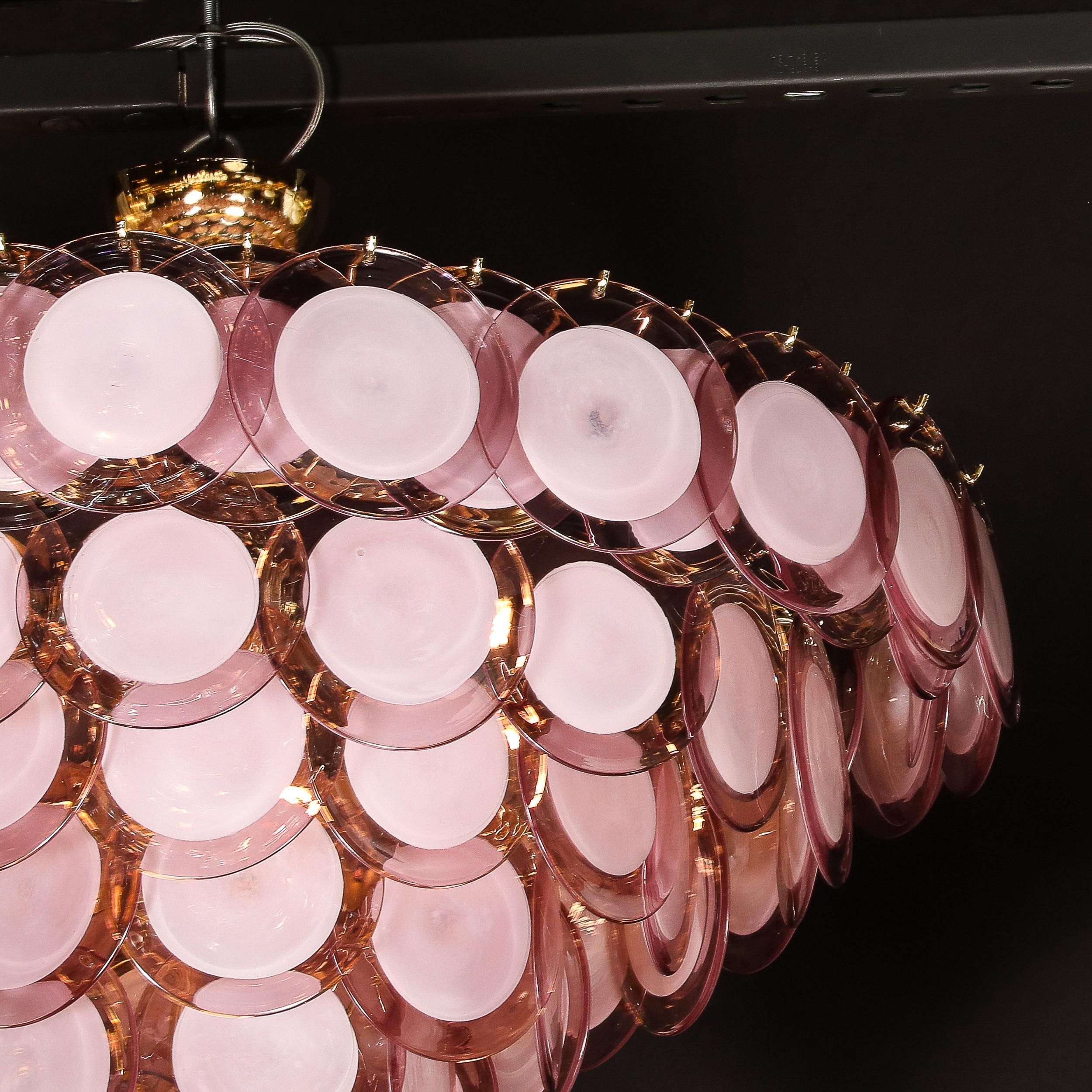 Lustre moderne à disque à 6 branches en laiton et Murano soufflé à la main en améthyste fumée en vente 10