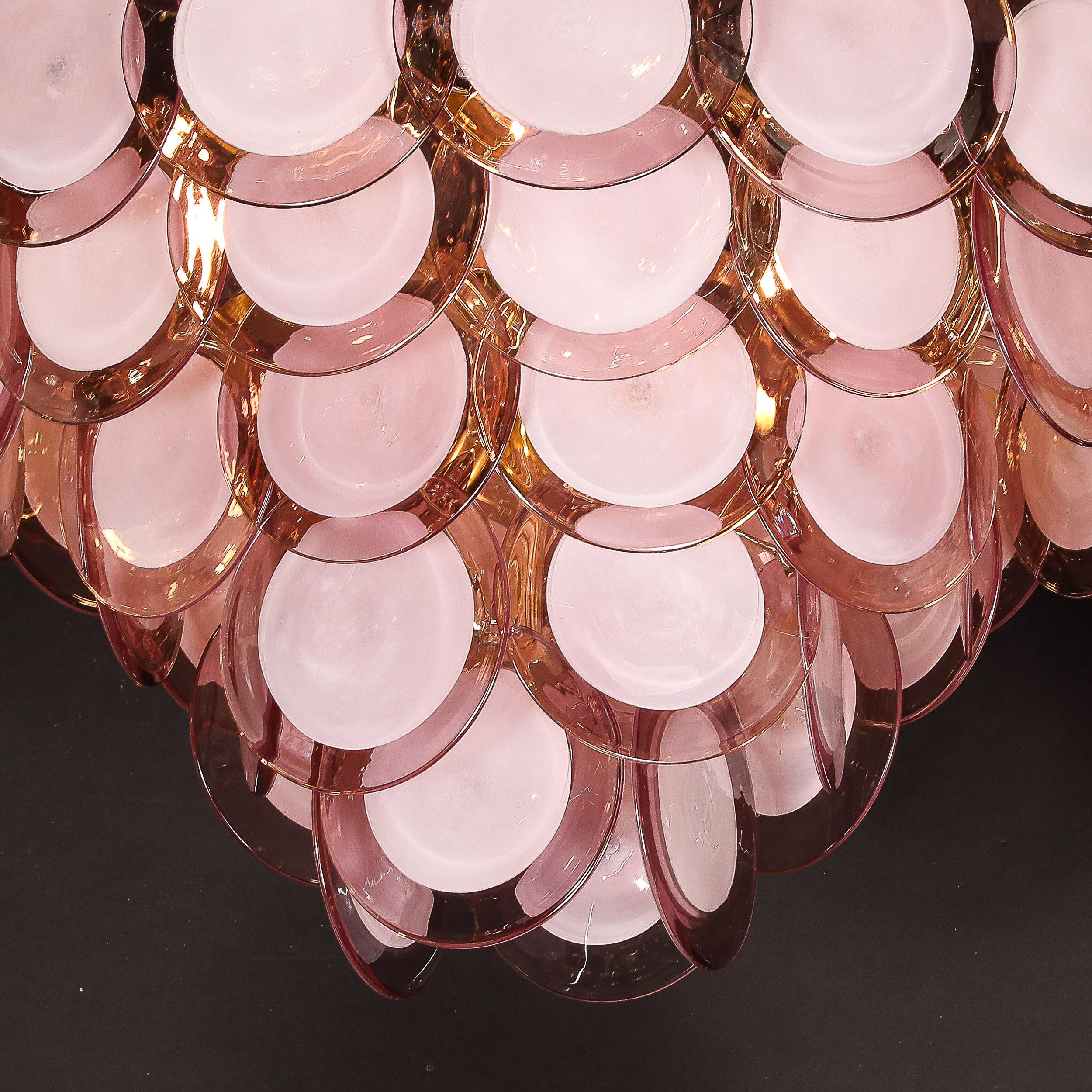 Lustre moderne à disque à 6 branches en laiton et Murano soufflé à la main en améthyste fumée en vente 11