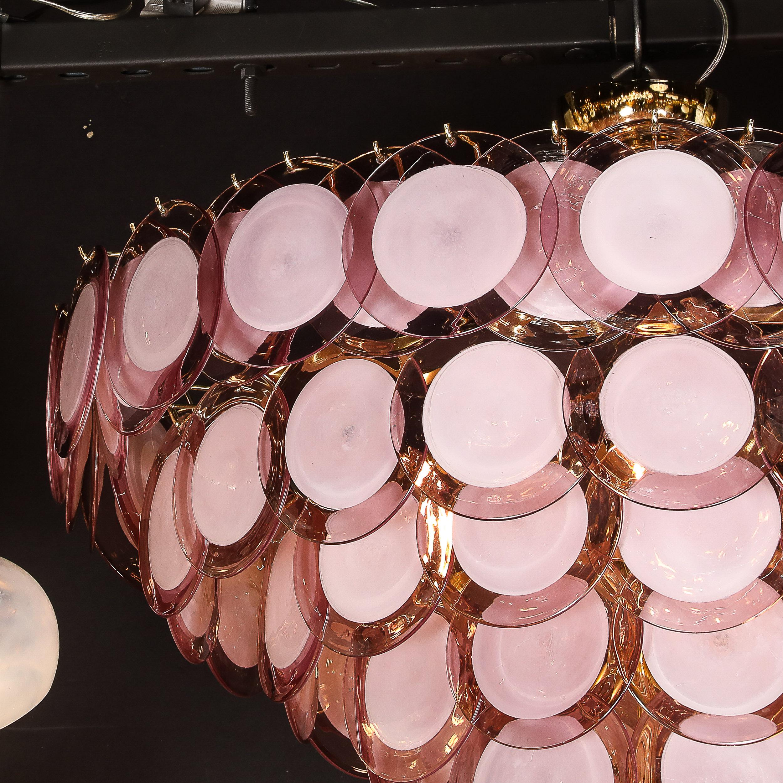 Lustre moderne à disque à 6 branches en laiton et Murano soufflé à la main en améthyste fumée en vente 12