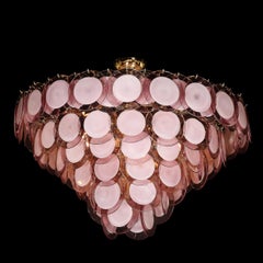 Modernist Hand-Blown Smoked Amethyst Murano & Brass 6-Tier Disc Chandelier