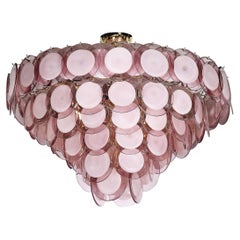 Modernist mundgeblasener geräucherter Amethyst Murano & Messing 6-Tier Disc Kronleuchter