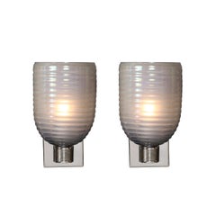 Modernist Hand-Blown Smoked Cerulean Hive Murano Glass & Nickel Fitted Sconces