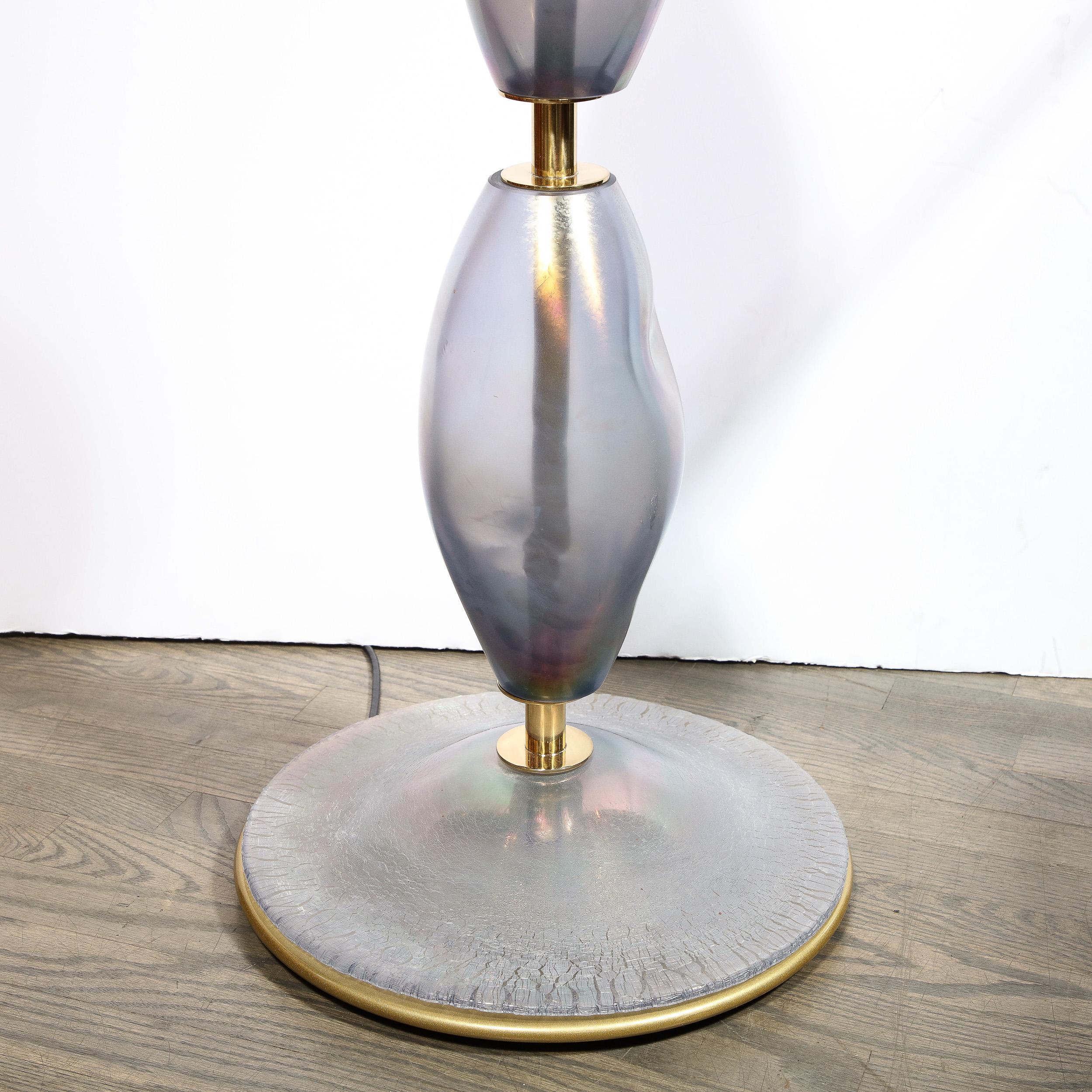 Torchère moderniste soufflée à la main en verre de Murano cobalt fumé et laiton Neuf - En vente à New York, NY