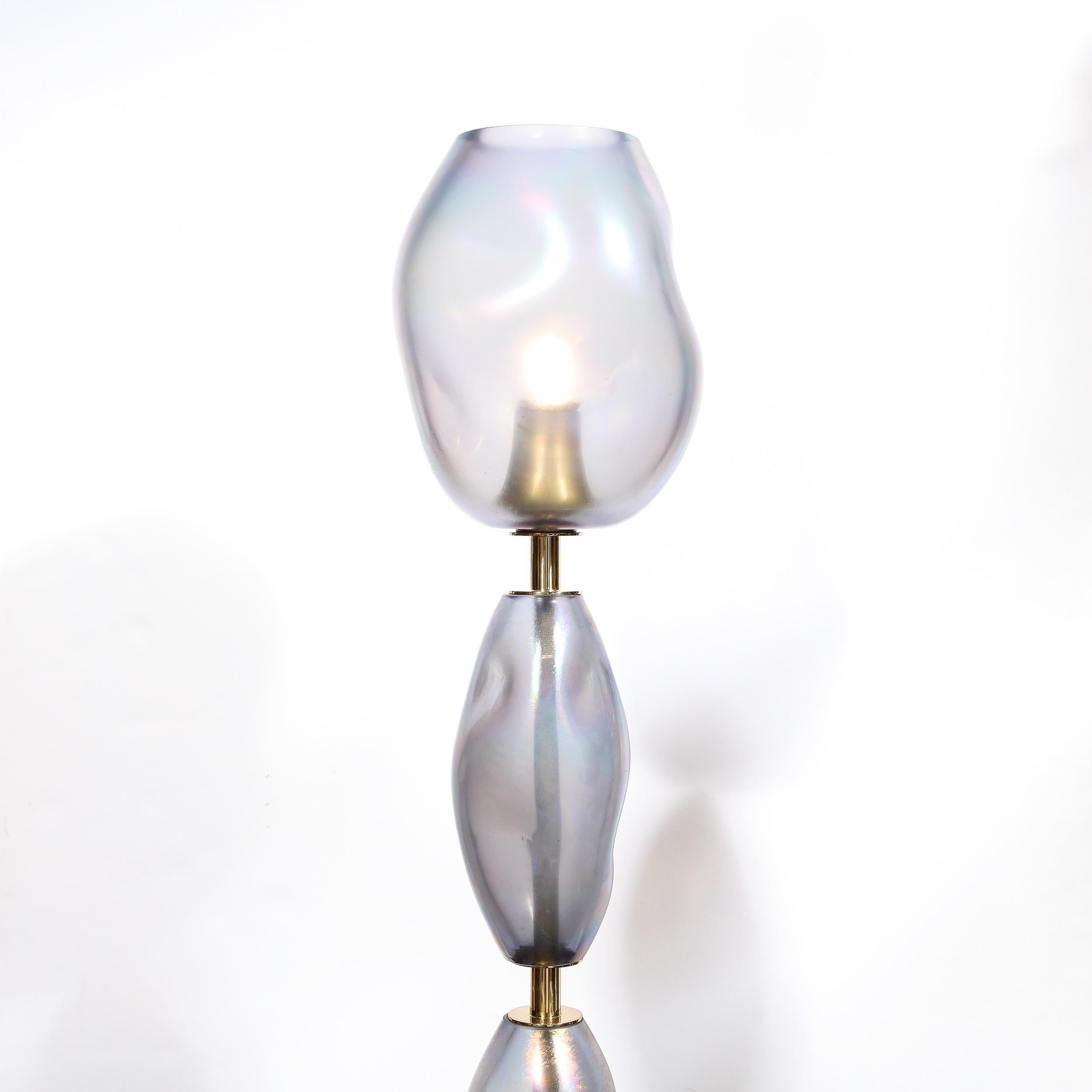 Torchère moderniste soufflée à la main en verre de Murano cobalt fumé et laiton en vente 1