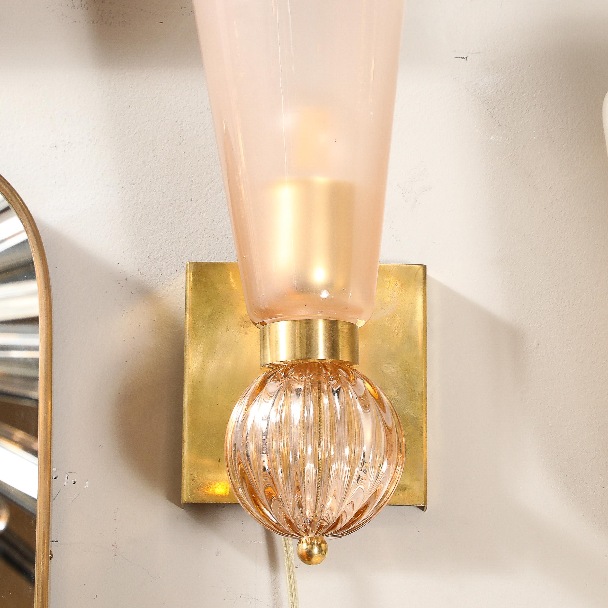 Modernist Hand-Blown Smoked Garnet Conical Murano Glass & Orbital Drop Sconces For Sale 4