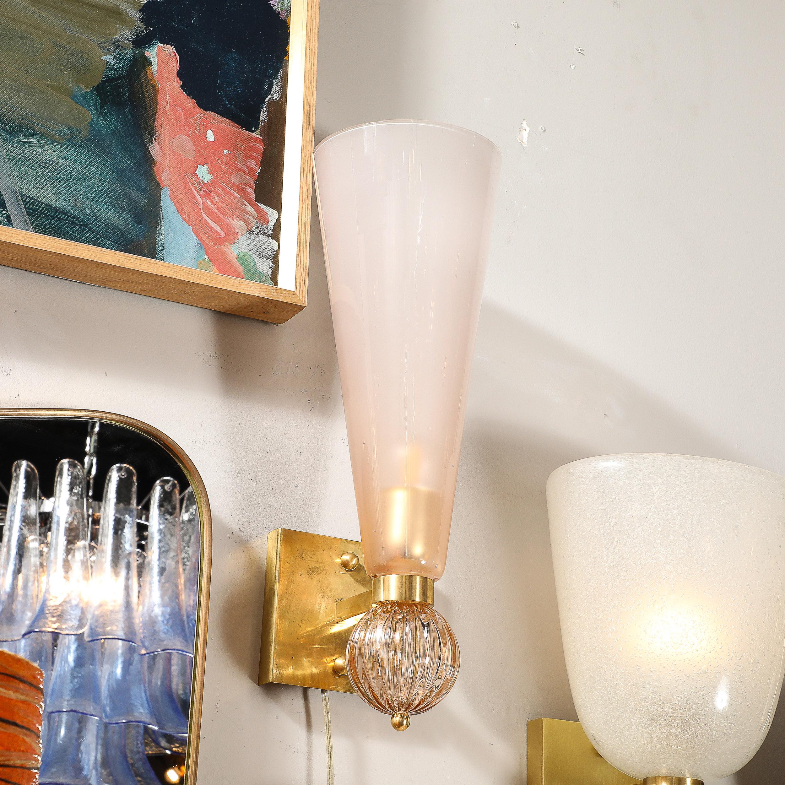 Modernist Hand-Blown Smoked Garnet Conical Murano Glass & Orbital Drop Sconces For Sale 5