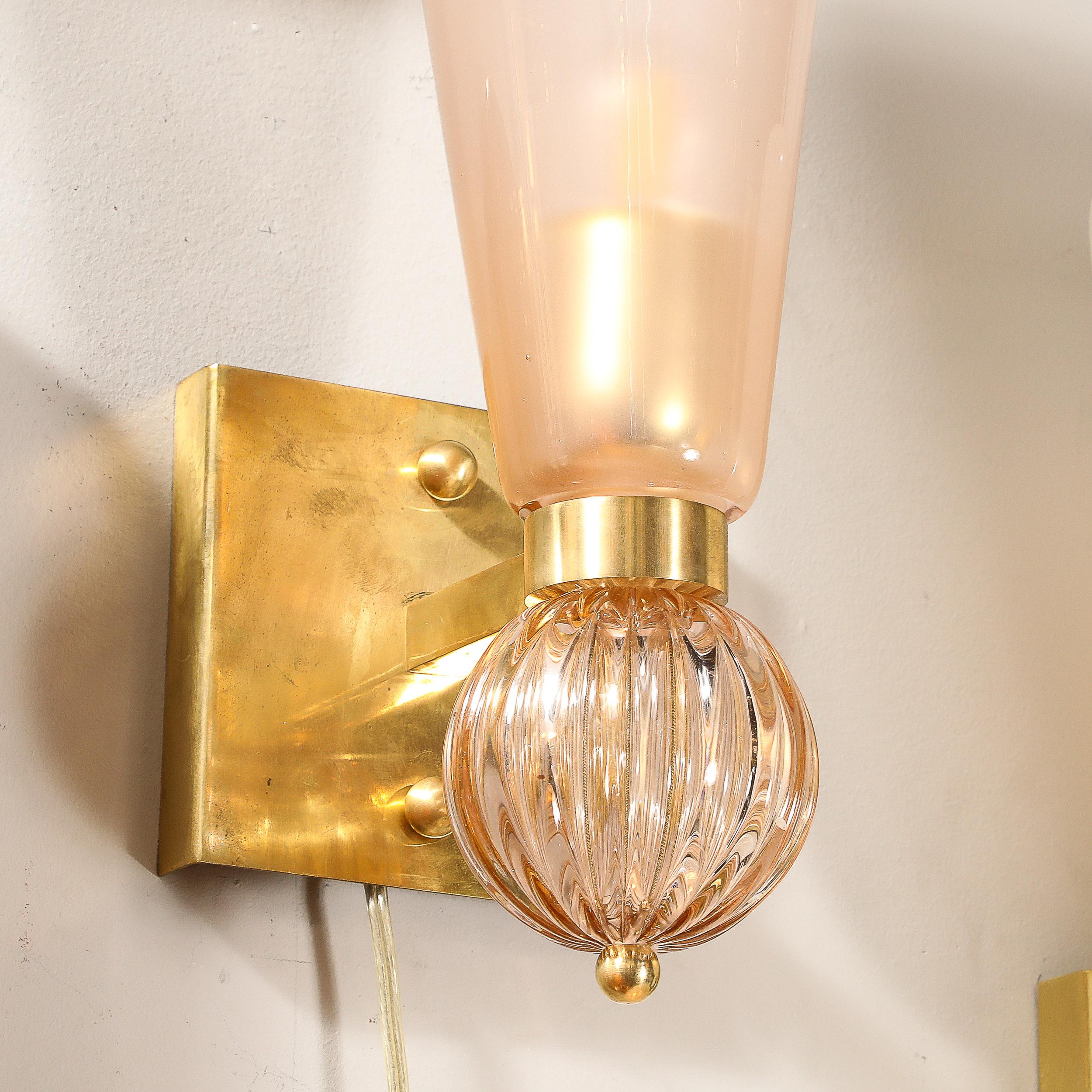 Modernist Hand-Blown Smoked Garnet Conical Murano Glass & Orbital Drop Sconces For Sale 6