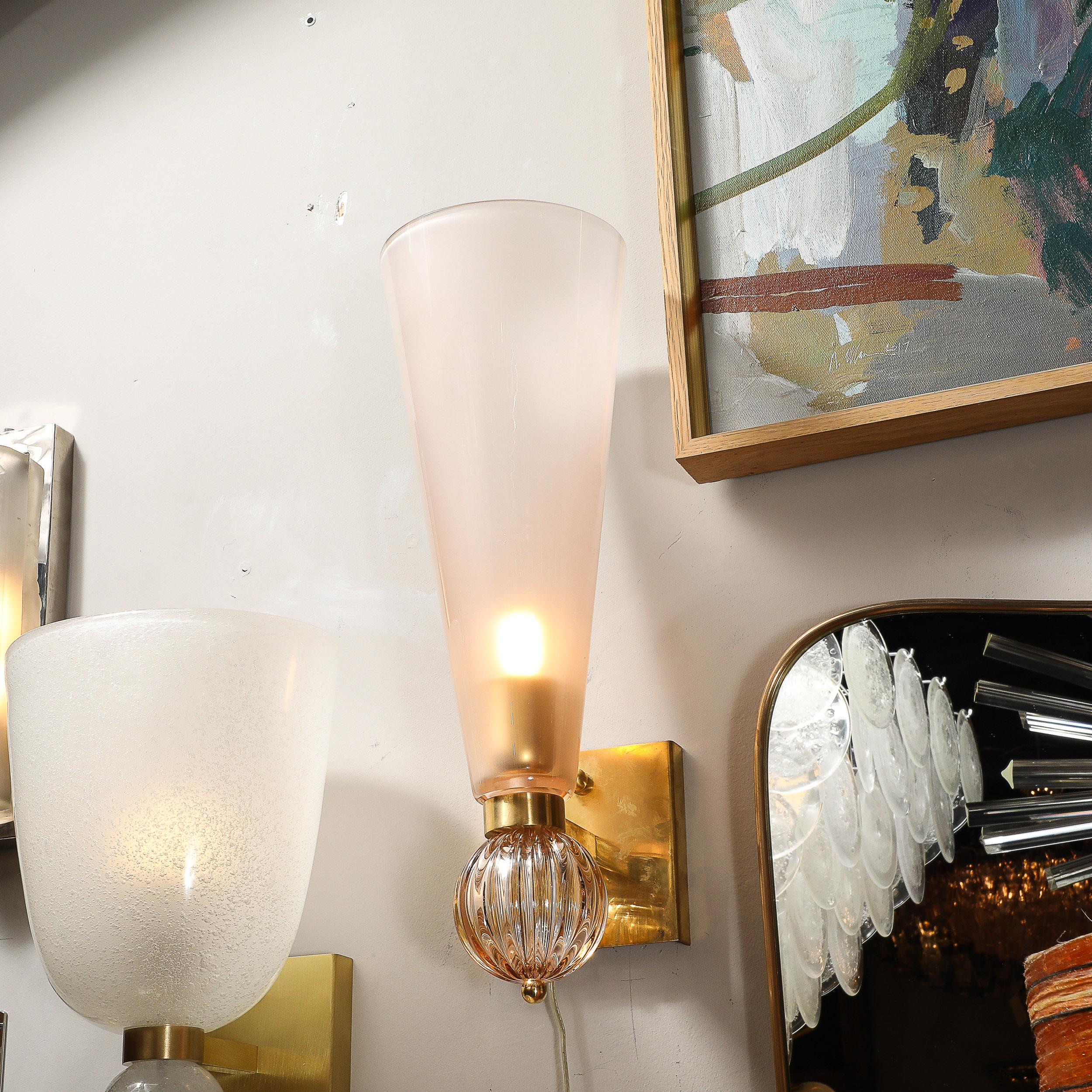 Modernist Hand-Blown Smoked Garnet Conical Murano Glass & Orbital Drop Sconces For Sale 7