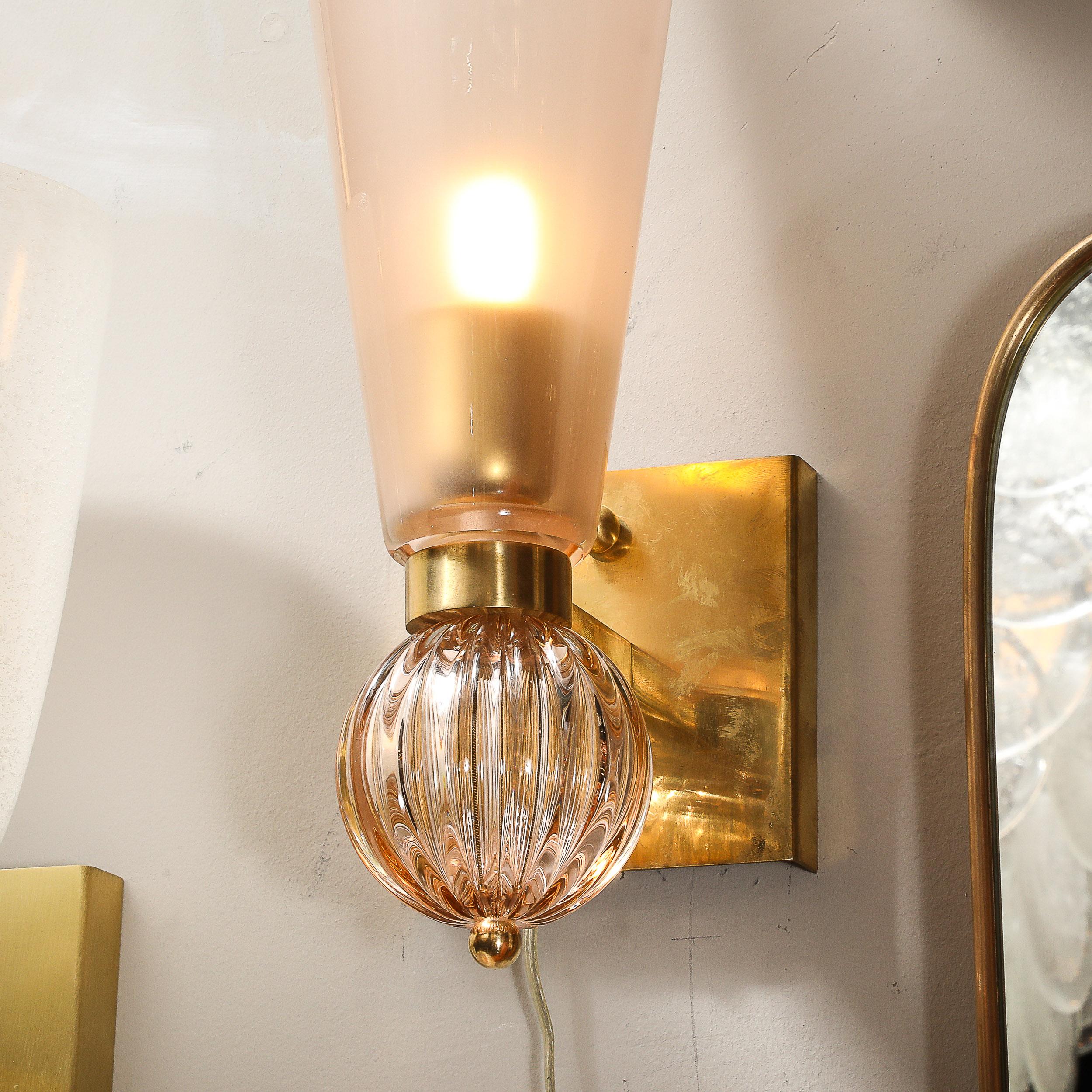 Modernist Hand-Blown Smoked Garnet Conical Murano Glass & Orbital Drop Sconces For Sale 8