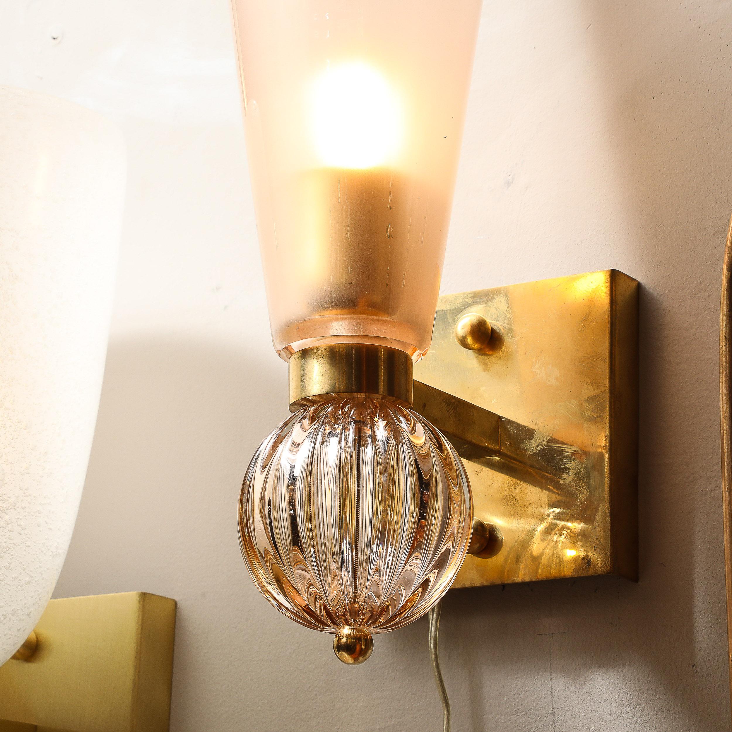 Modernist Hand-Blown Smoked Garnet Conical Murano Glass & Orbital Drop Sconces For Sale 9