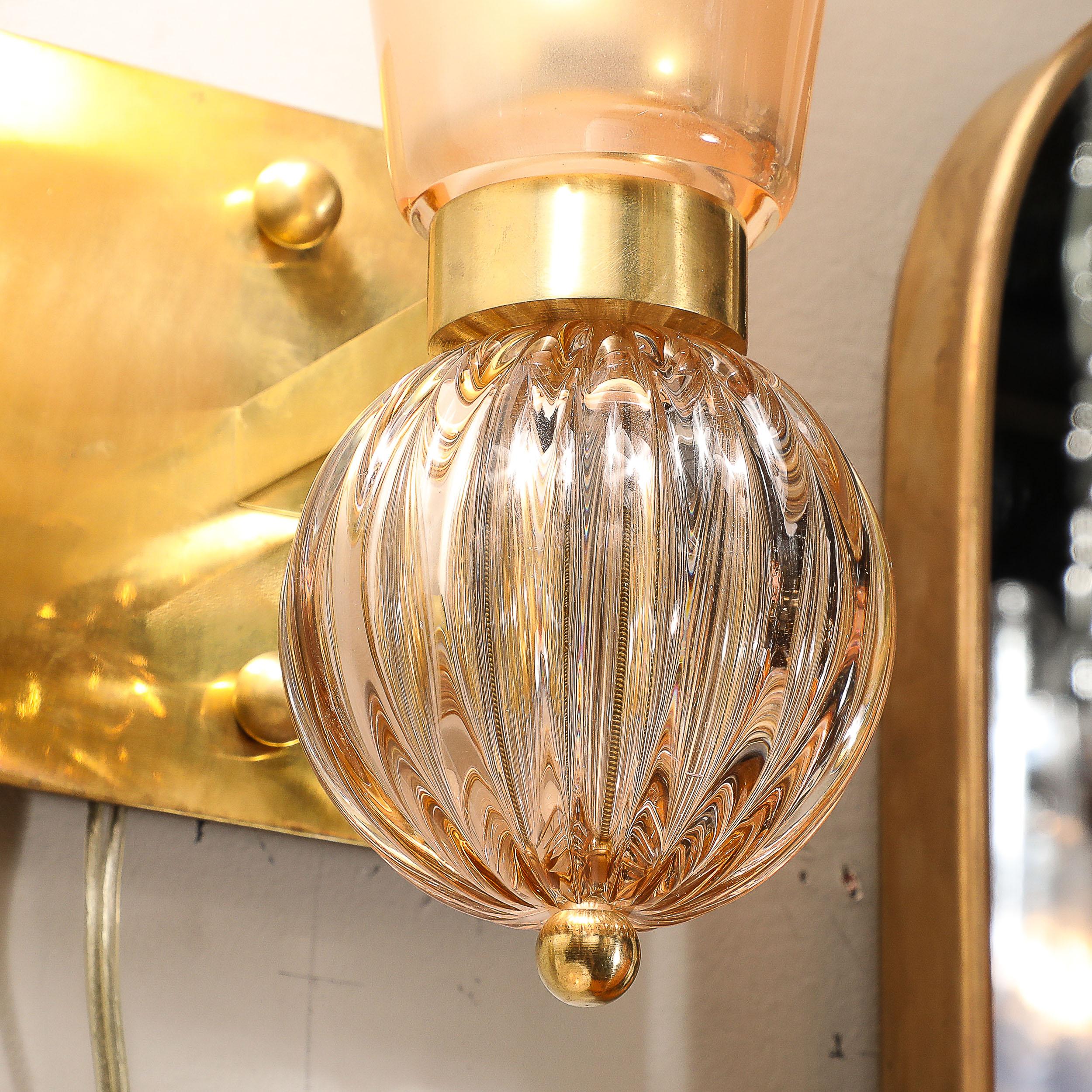 Modernist Hand-Blown Smoked Garnet Conical Murano Glass & Orbital Drop Sconces For Sale 10