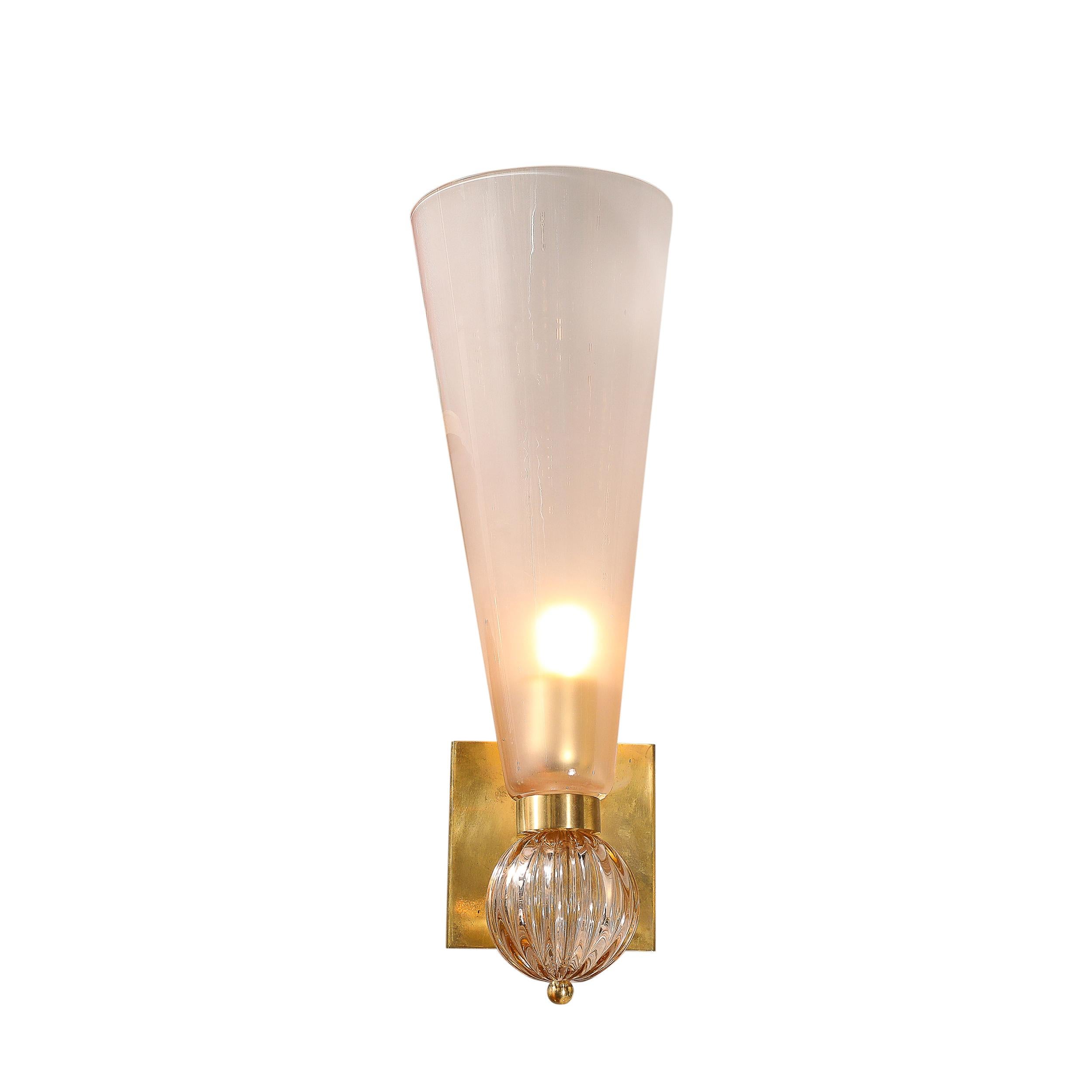 Italian Modernist Hand-Blown Smoked Garnet Conical Murano Glass & Orbital Drop Sconces For Sale