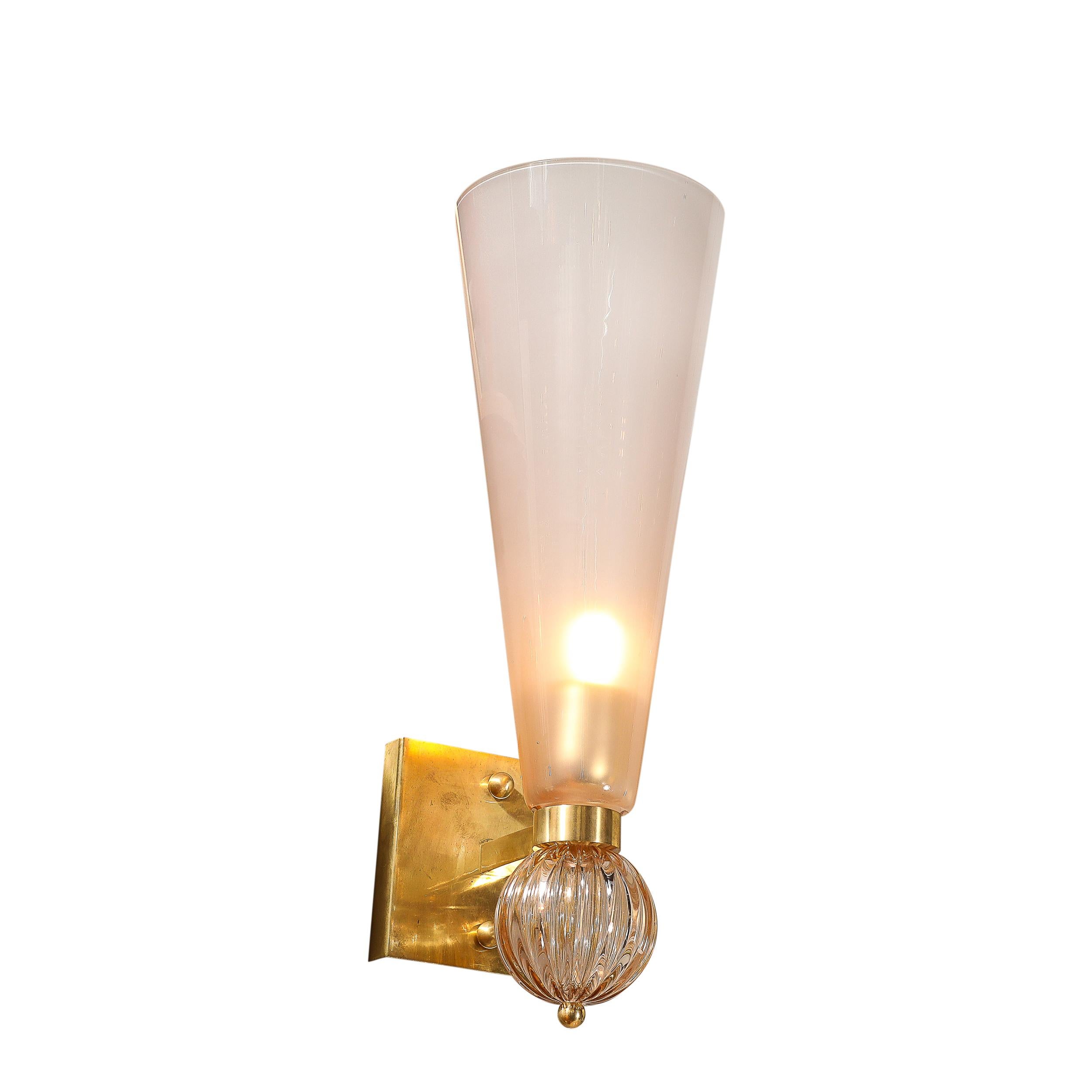 Modernist Hand-Blown Smoked Garnet Conical Murano Glass & Orbital Drop Sconces In New Condition For Sale In New York, NY