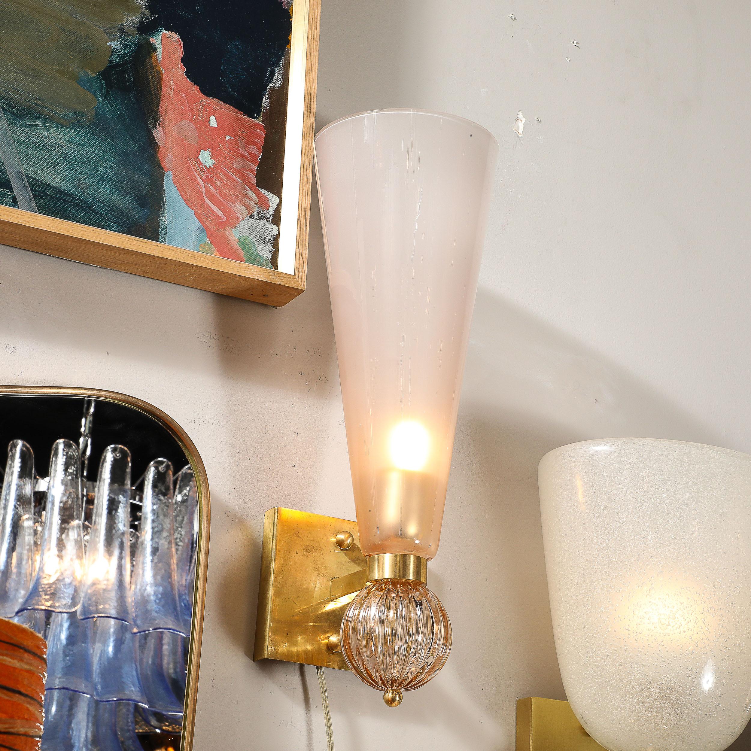 Modernist Hand-Blown Smoked Garnet Conical Murano Glass & Orbital Drop Sconces For Sale 1
