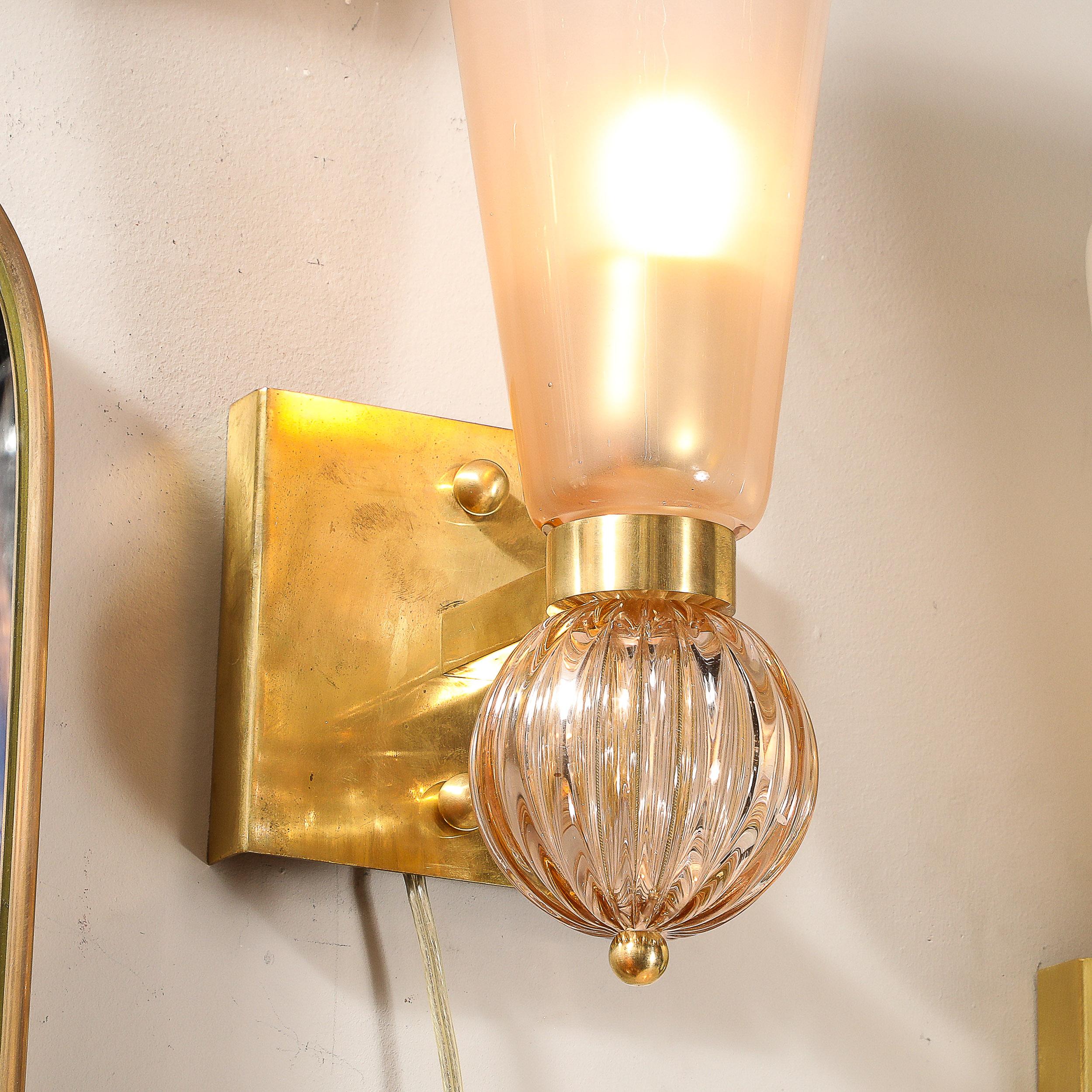 Modernist Hand-Blown Smoked Garnet Conical Murano Glass & Orbital Drop Sconces For Sale 2