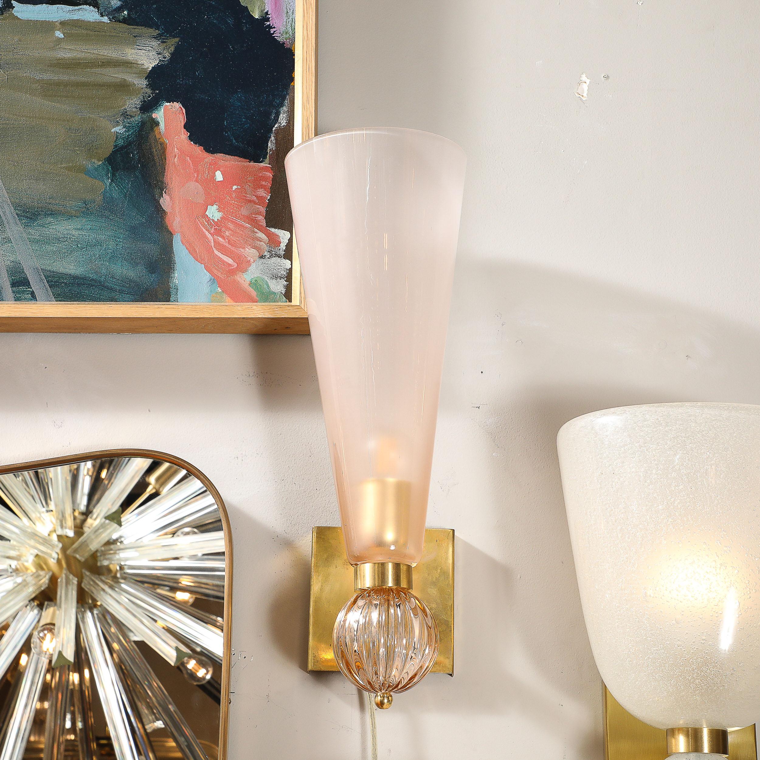 Modernist Hand-Blown Smoked Garnet Conical Murano Glass & Orbital Drop Sconces For Sale 3