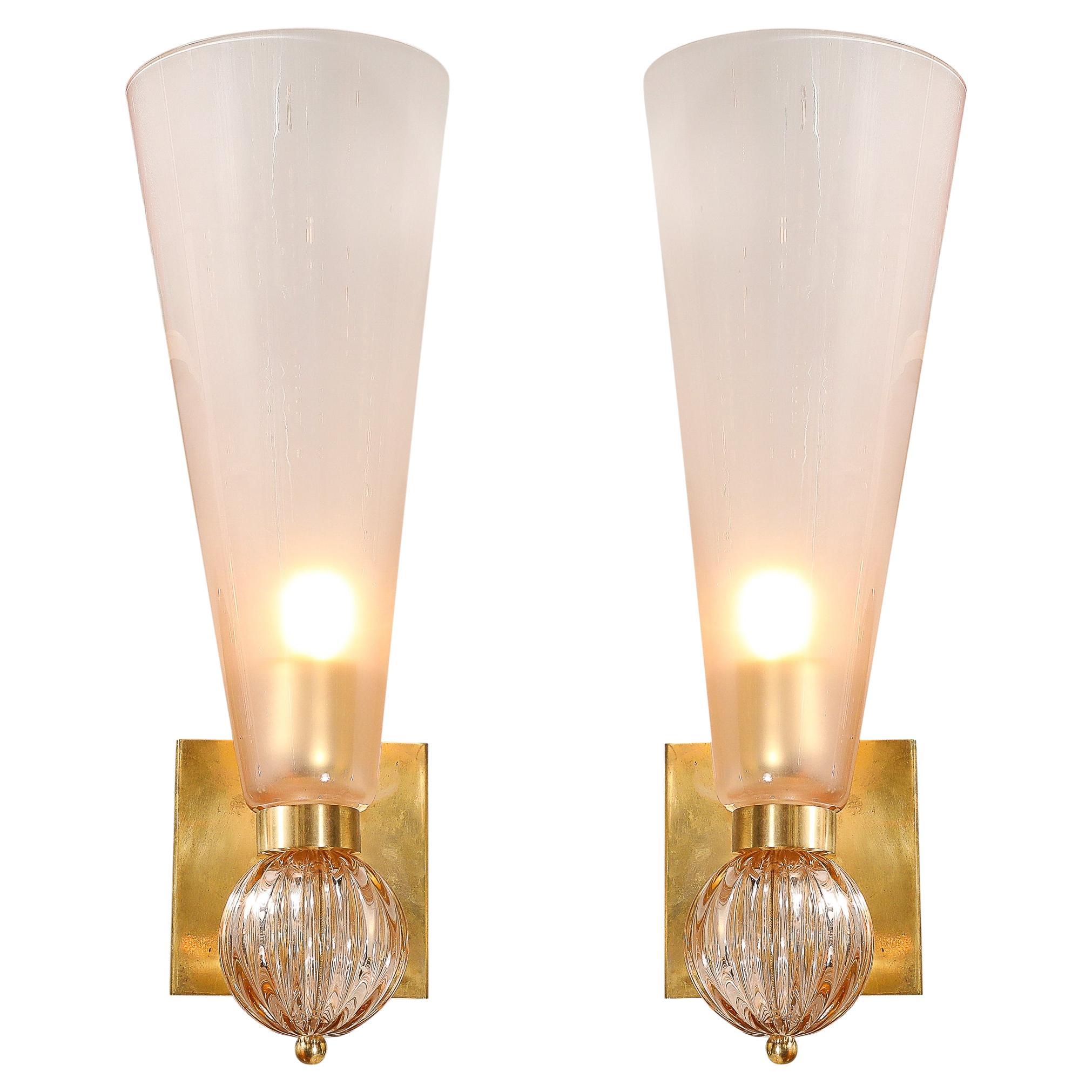 Modernist Hand-Blown Smoked Garnet Conical Murano Glass
Orbital Drop Sconces