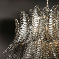 Modernist Hand-Blown Smoked Gray Murano Glass 3-Tier Reeded Feather Chandelier