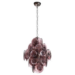 Lustre moderne à cinq branches en verre de Murano soufflé à la bouche et tacheté de mauve fumé