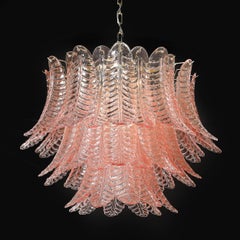 Modernist Hand-Blown Smoked Rose Murano Glass 3-Tier Reeded Feather Chandelier