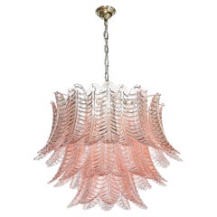 Modernist Hand-Blown Smoked Rose Murano Glass 3-Tier Reeded Feather Chandelier
