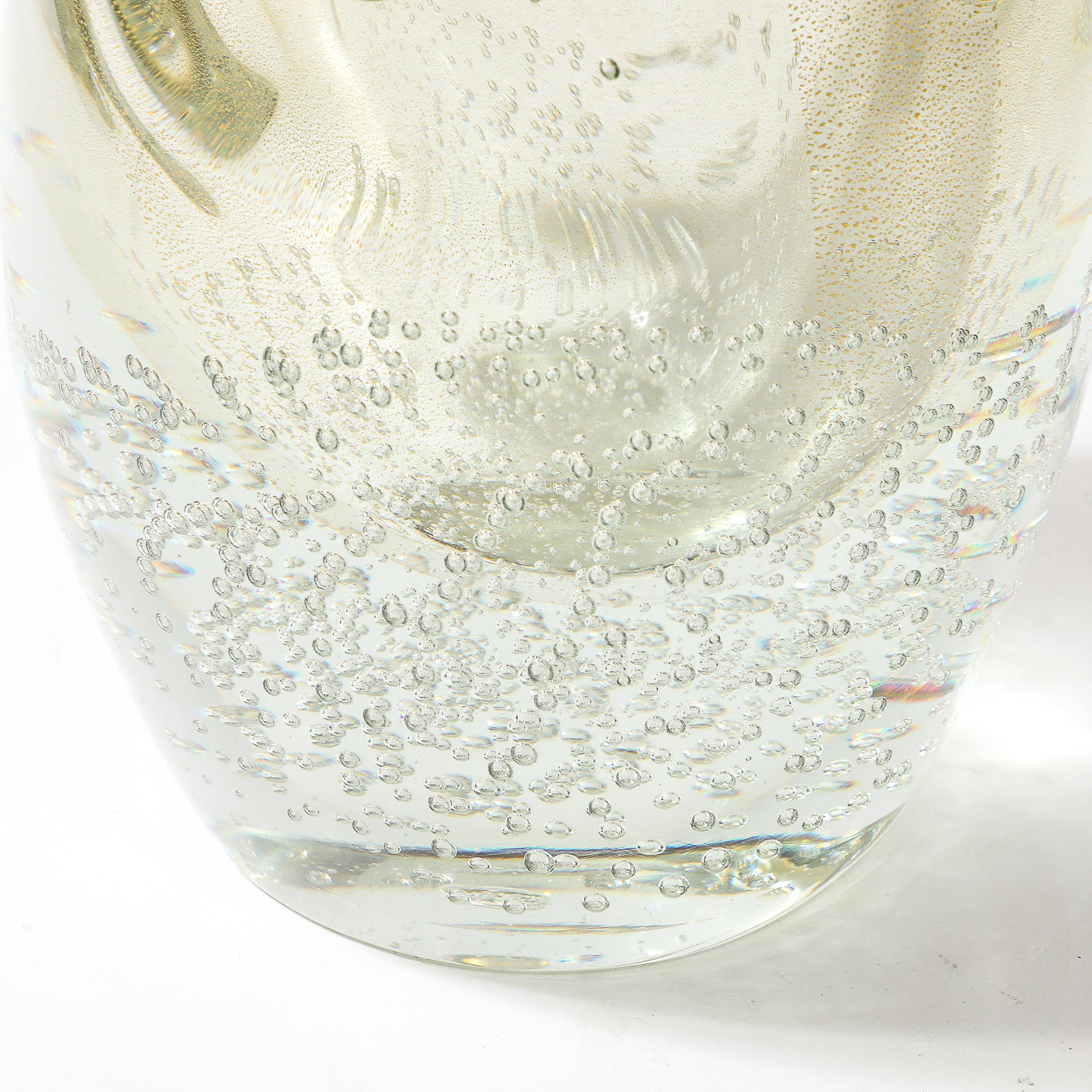 Jarrón modernista de cristal de Murano soplado a mano con motivos en espiral y motas de oro de 24 quilates en venta 1