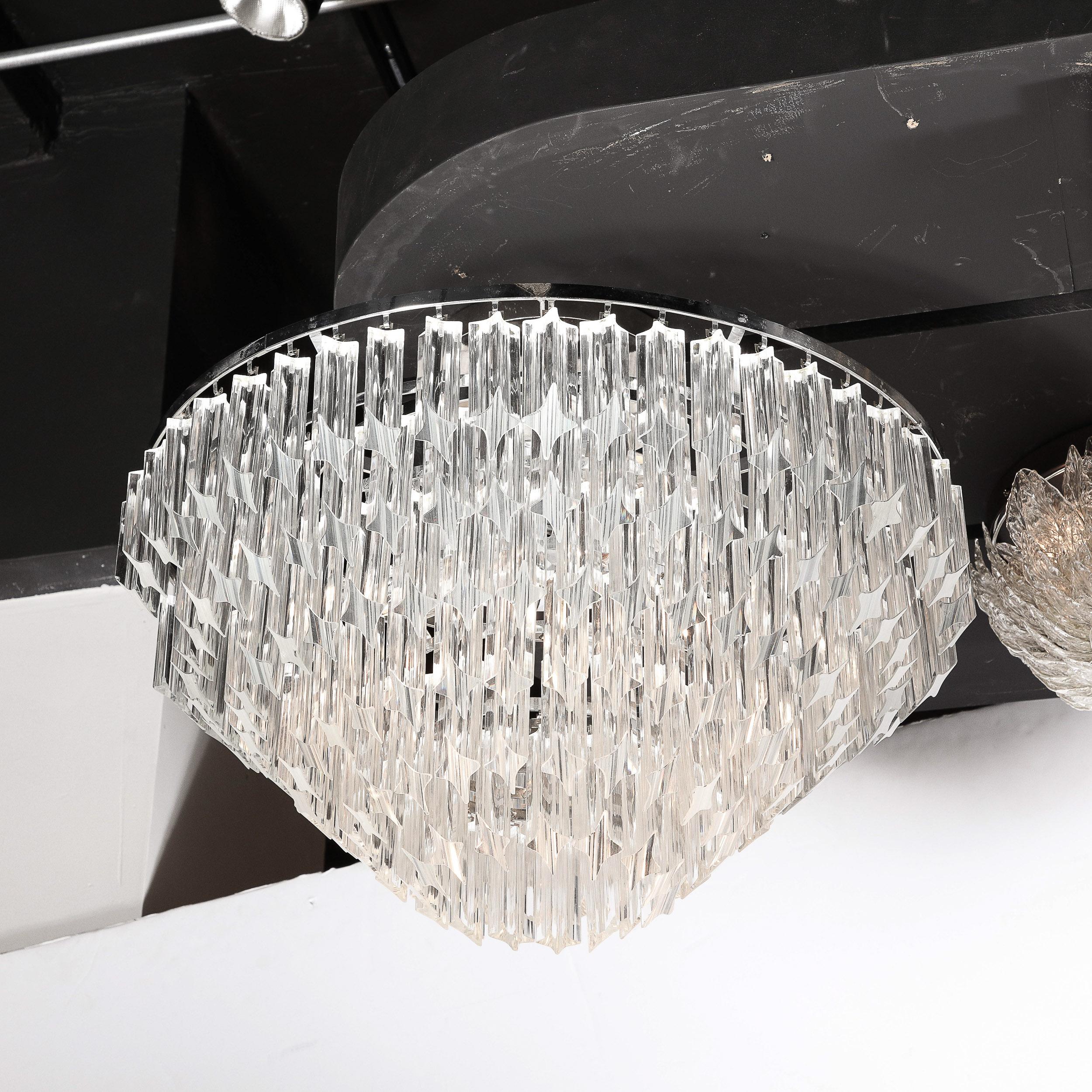 Modernist Hand-Blown Translucent Murano Glass Camer Semi-Flush Mount Chandelier In Excellent Condition In New York, NY