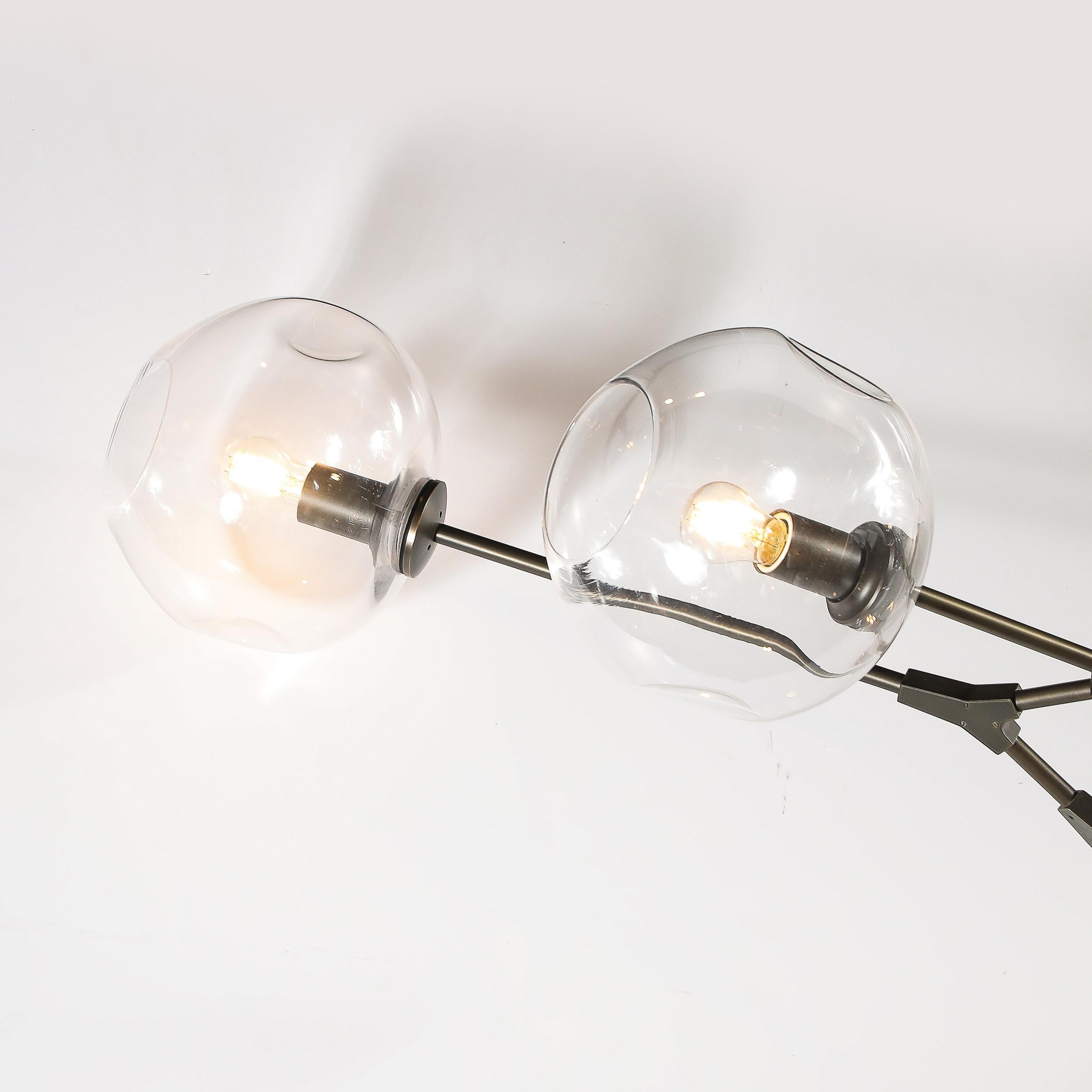 Moderno Lampadario modernista a cinque globi in vetro trasparente soffiato a mano di Lindsey Adelman in vendita
