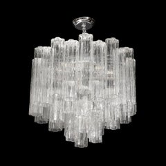 Modernist Hand-Blown Transparent Murano Glass Tronchi Chandelier